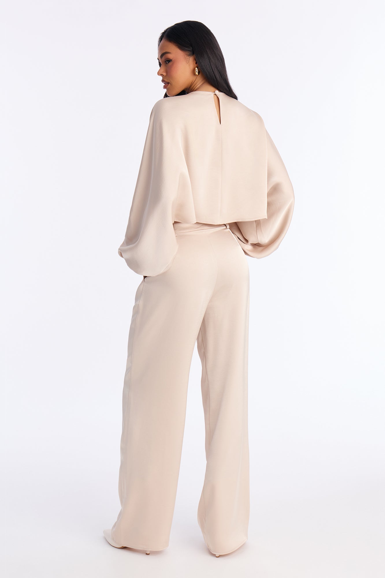 Not Your Typical Satin 3 Piece Pant Set - Champagne