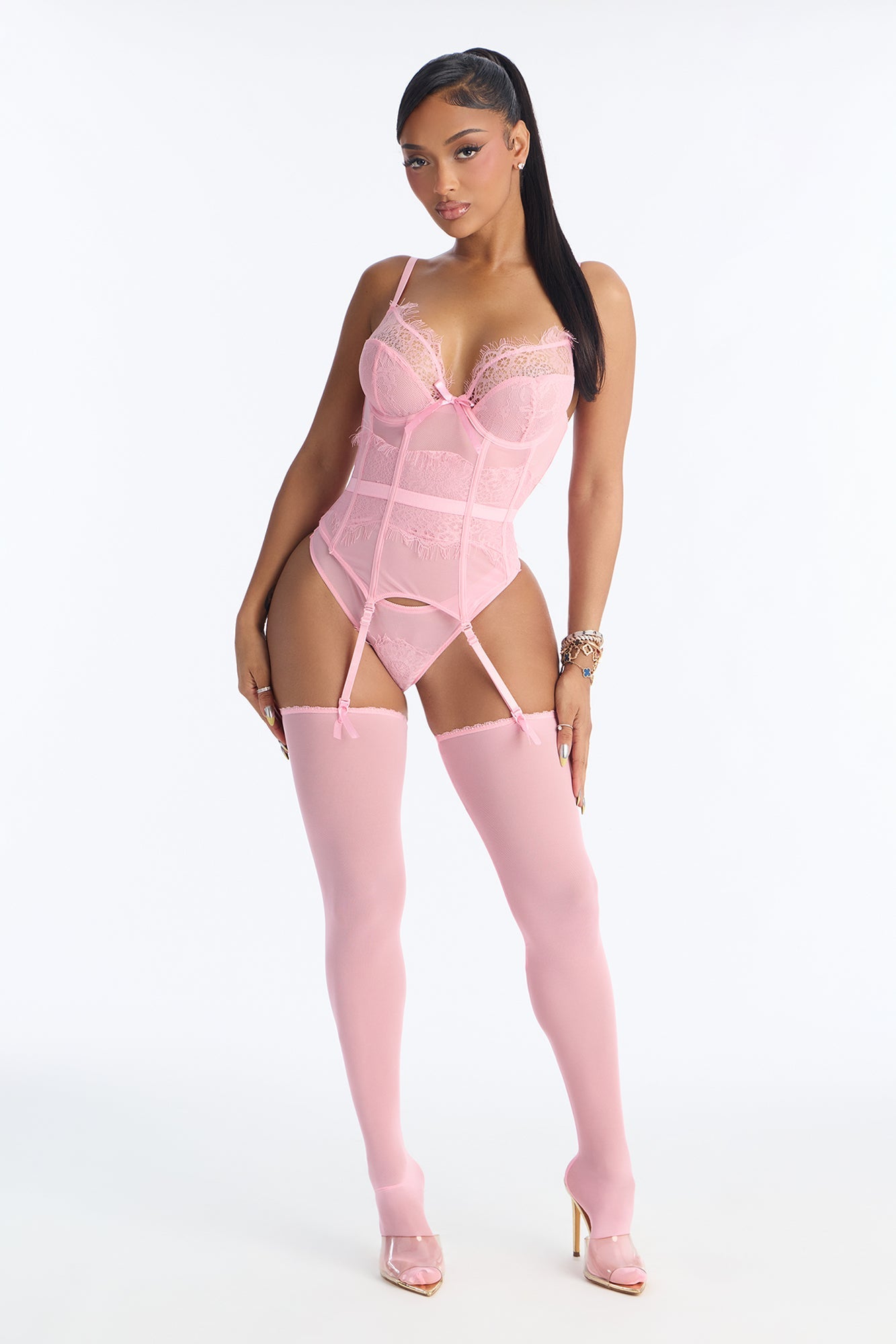Get Into It 3 Piece Garter Set - Pink