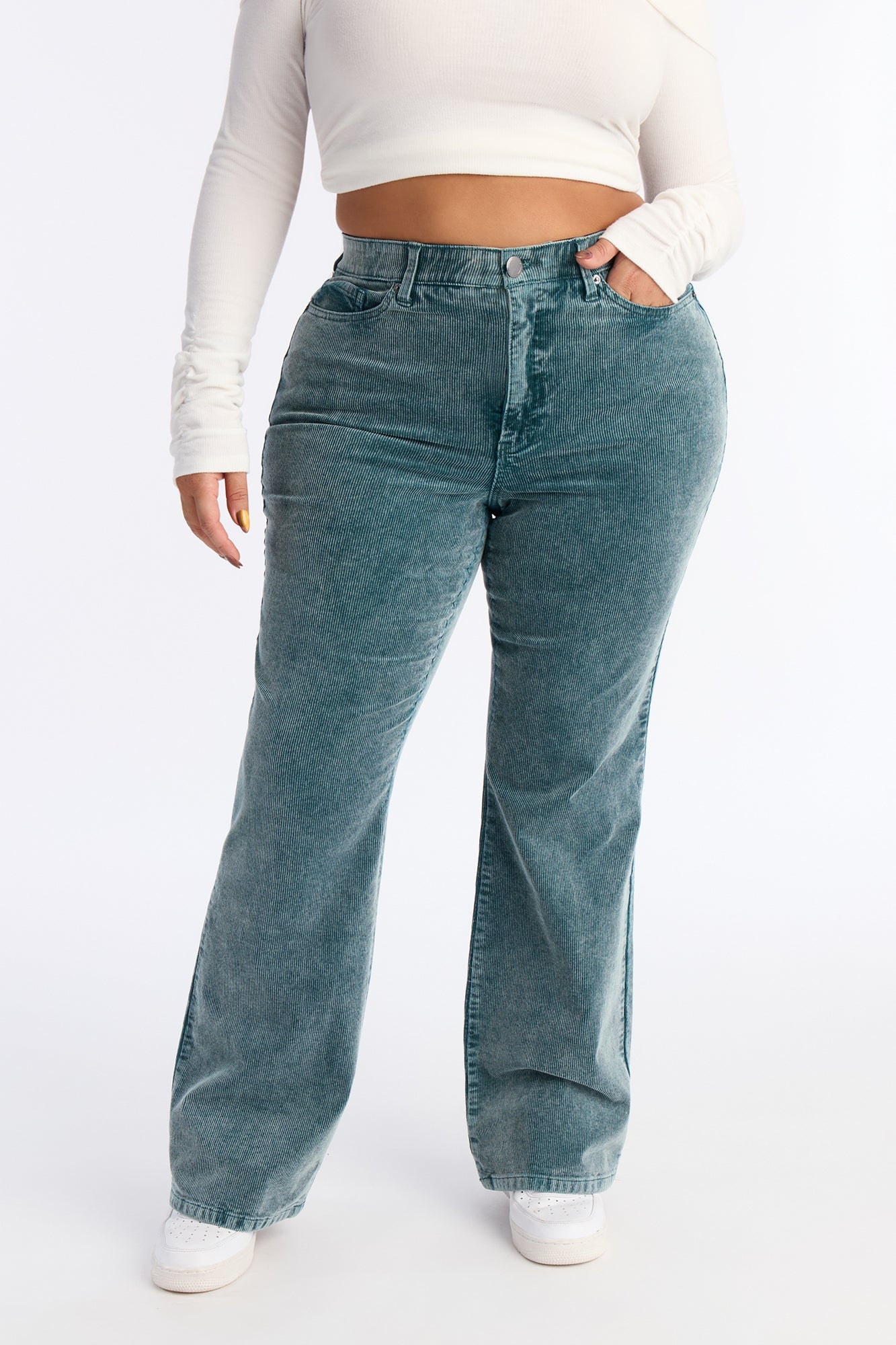 Francia Washed Corduroy Flare Pant - Hunter Green