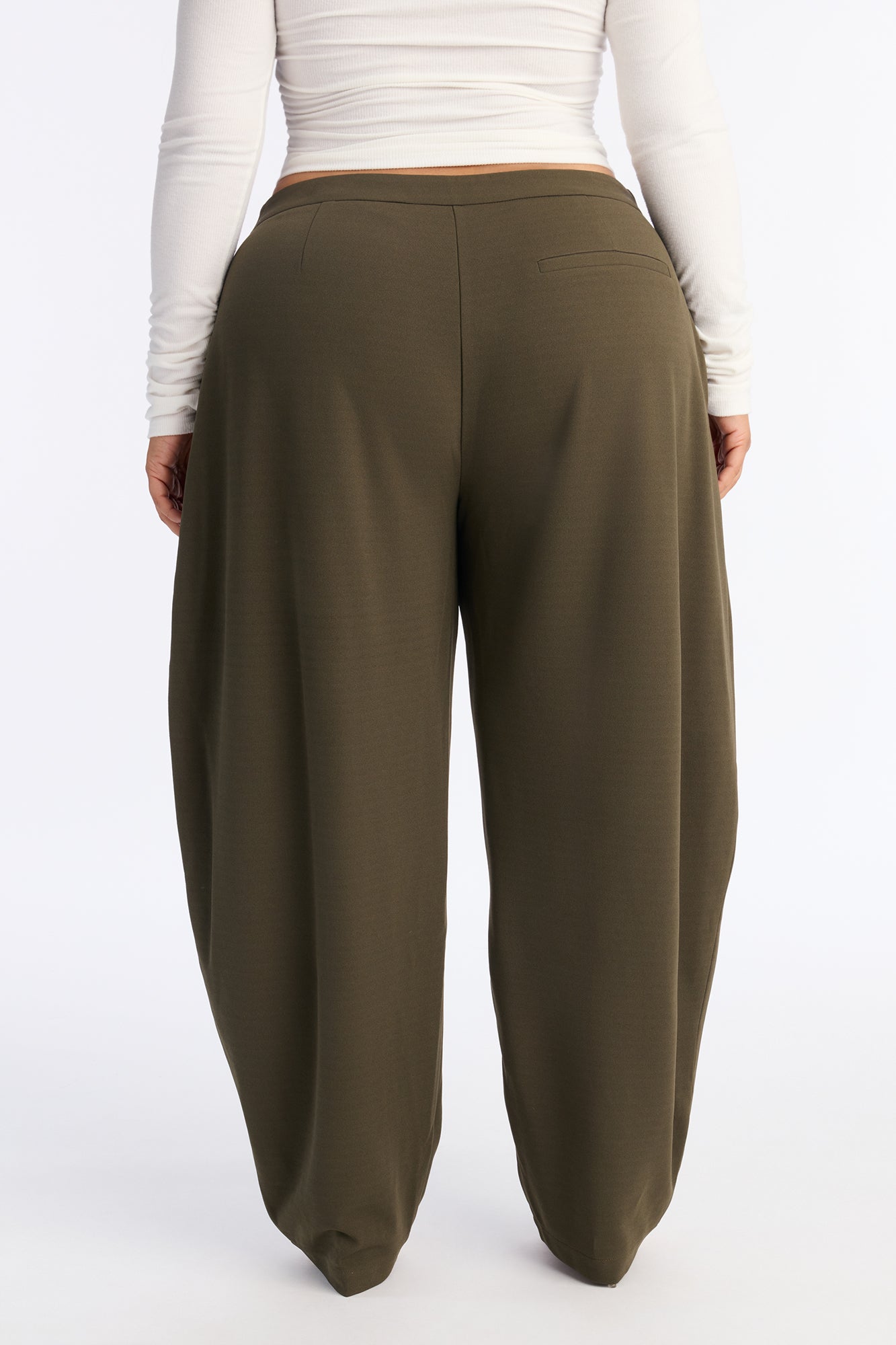 Always On Time Crepe Knit Barrel Leg Trousers - Olive