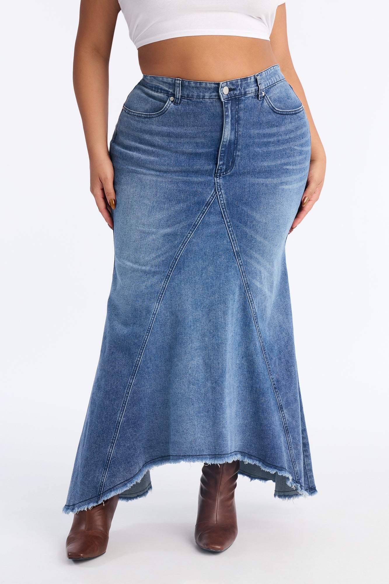 Boss Goals Chic Denim Maxi Skirt - Dark Wash