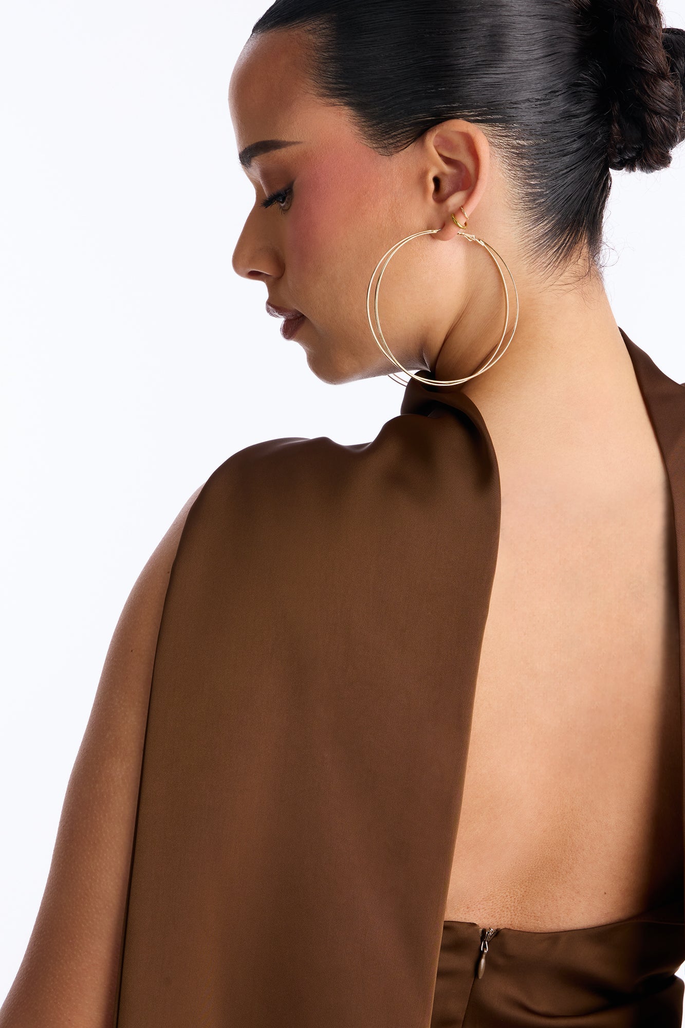 Selina Backless Draped Satin Mini Dress - Chocolate