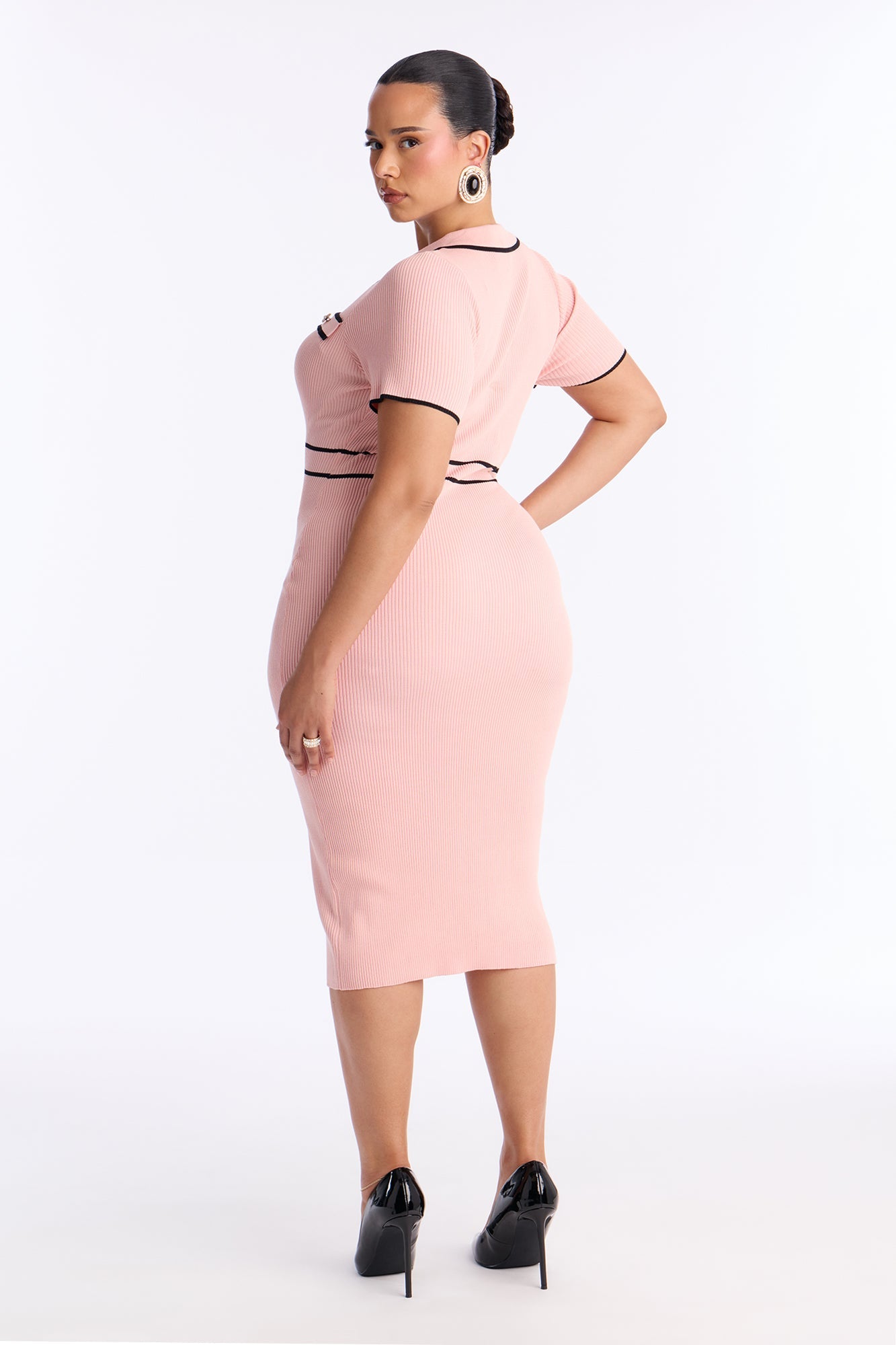 Zhadie Sweater Midi Dress - Pink/combo