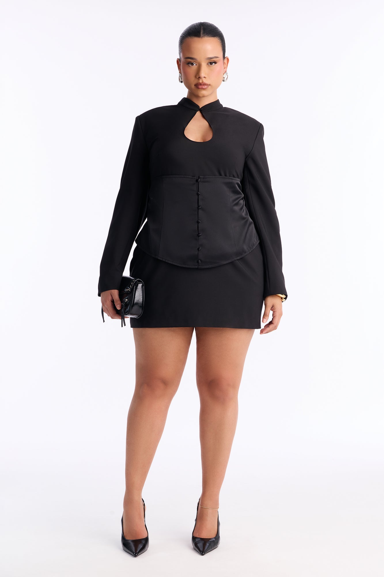You Better Work Long Sleeve Mini Dress - Black