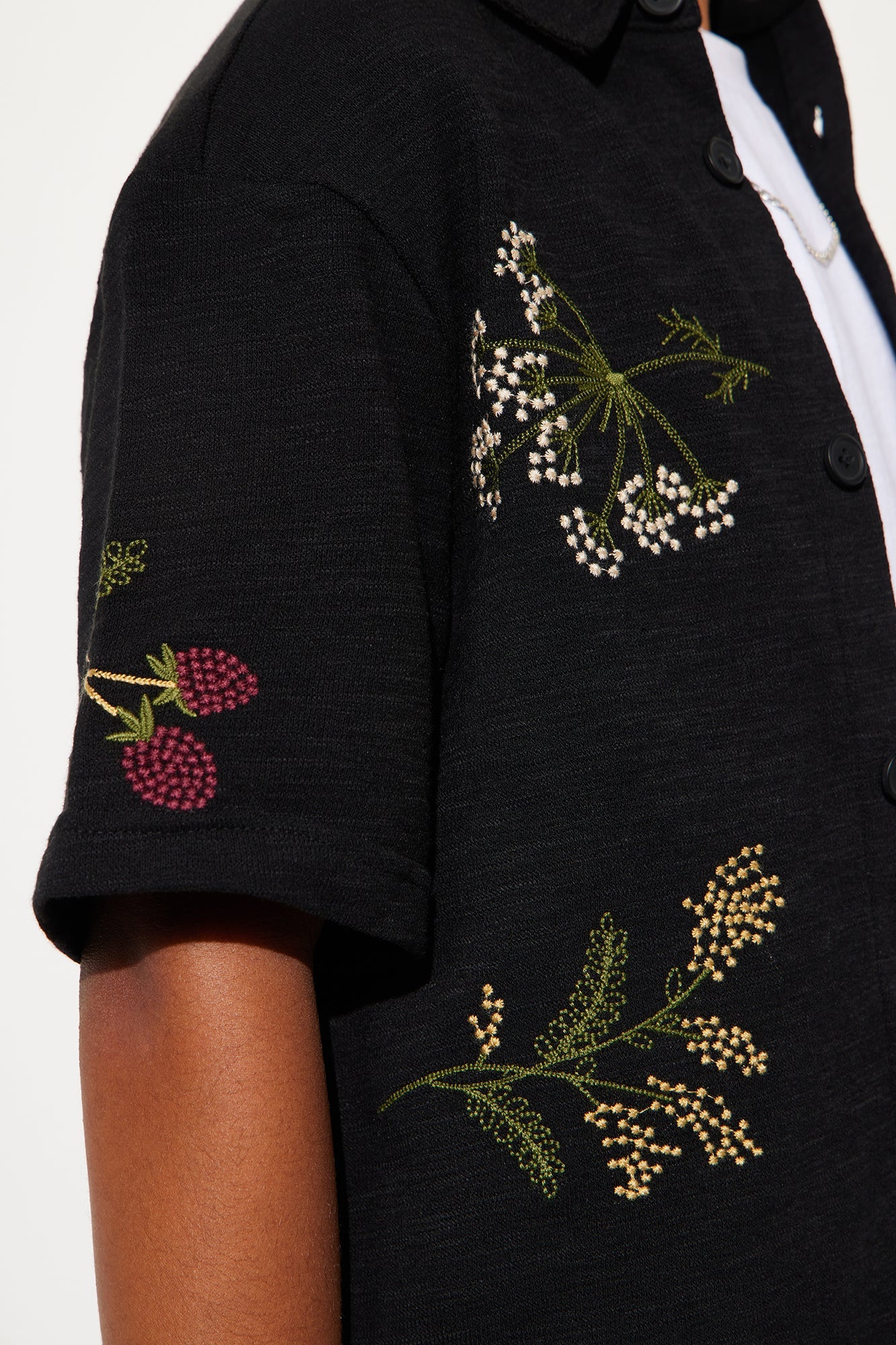 Mini Berries And Blooms Embroidered Shirt - Black