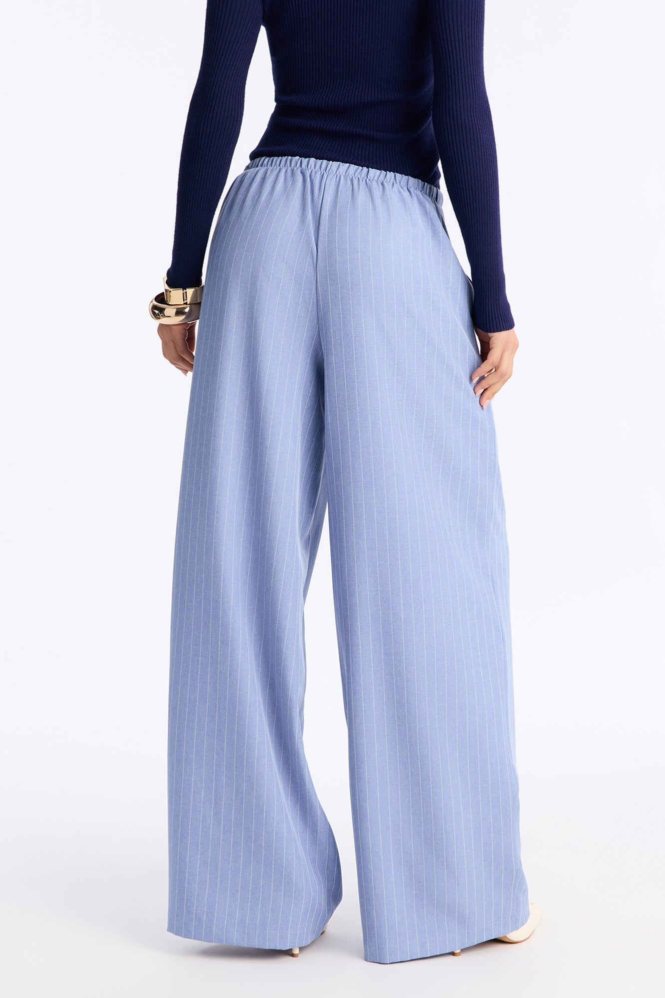 Mallory Pinstripe Easy Pull On Wide Leg Pant 33″ - Blue