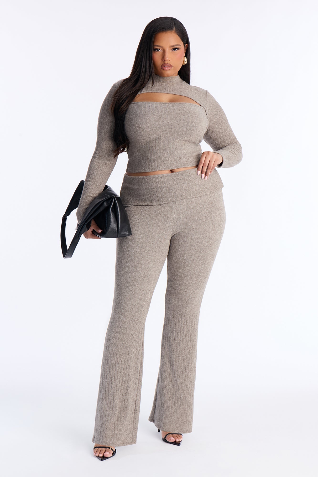 Carla Ribbed Sweater Pant Set - Grey
