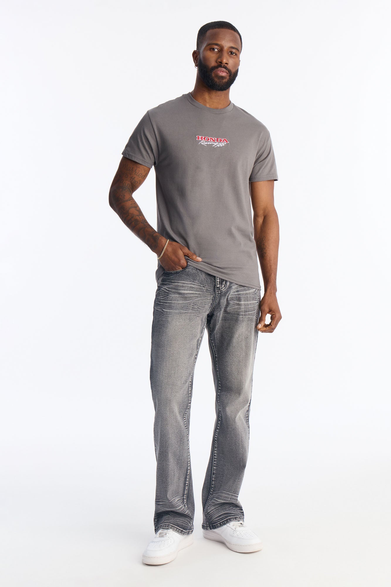 Honda Racing Embroidery Short Sleeve Tee - Charcoal