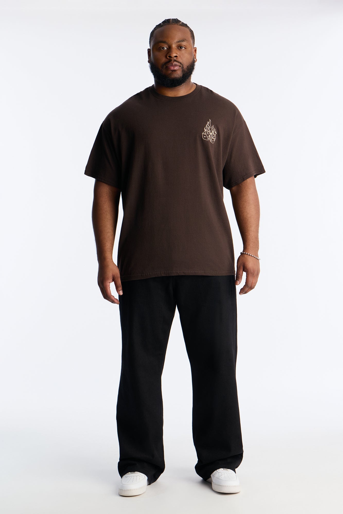 First Roll Embroidery Short Sleeve Tee - Chocolate