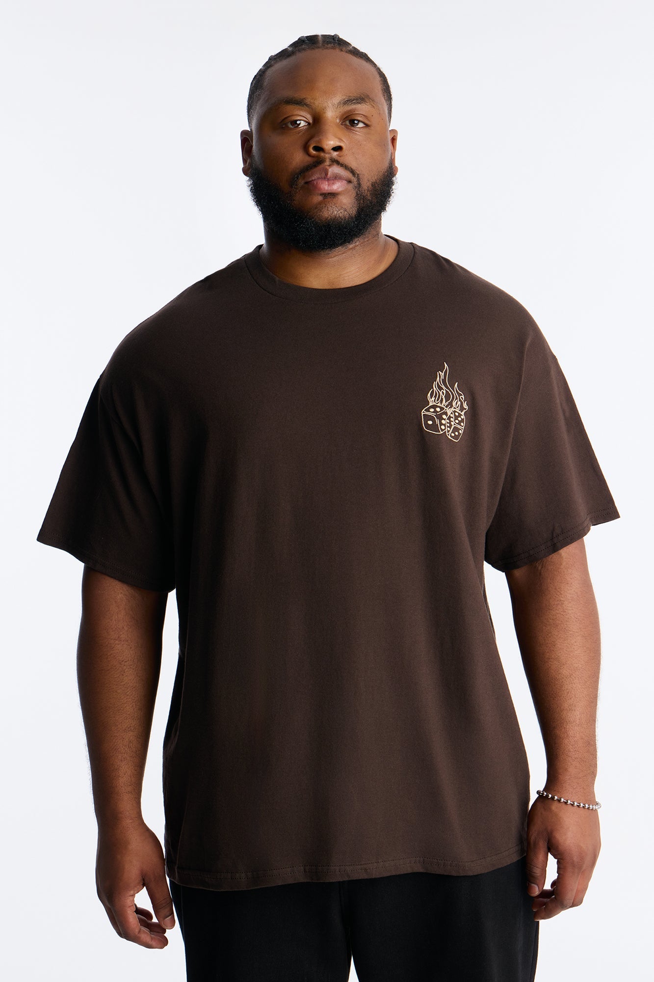 First Roll Embroidery Short Sleeve Tee - Chocolate