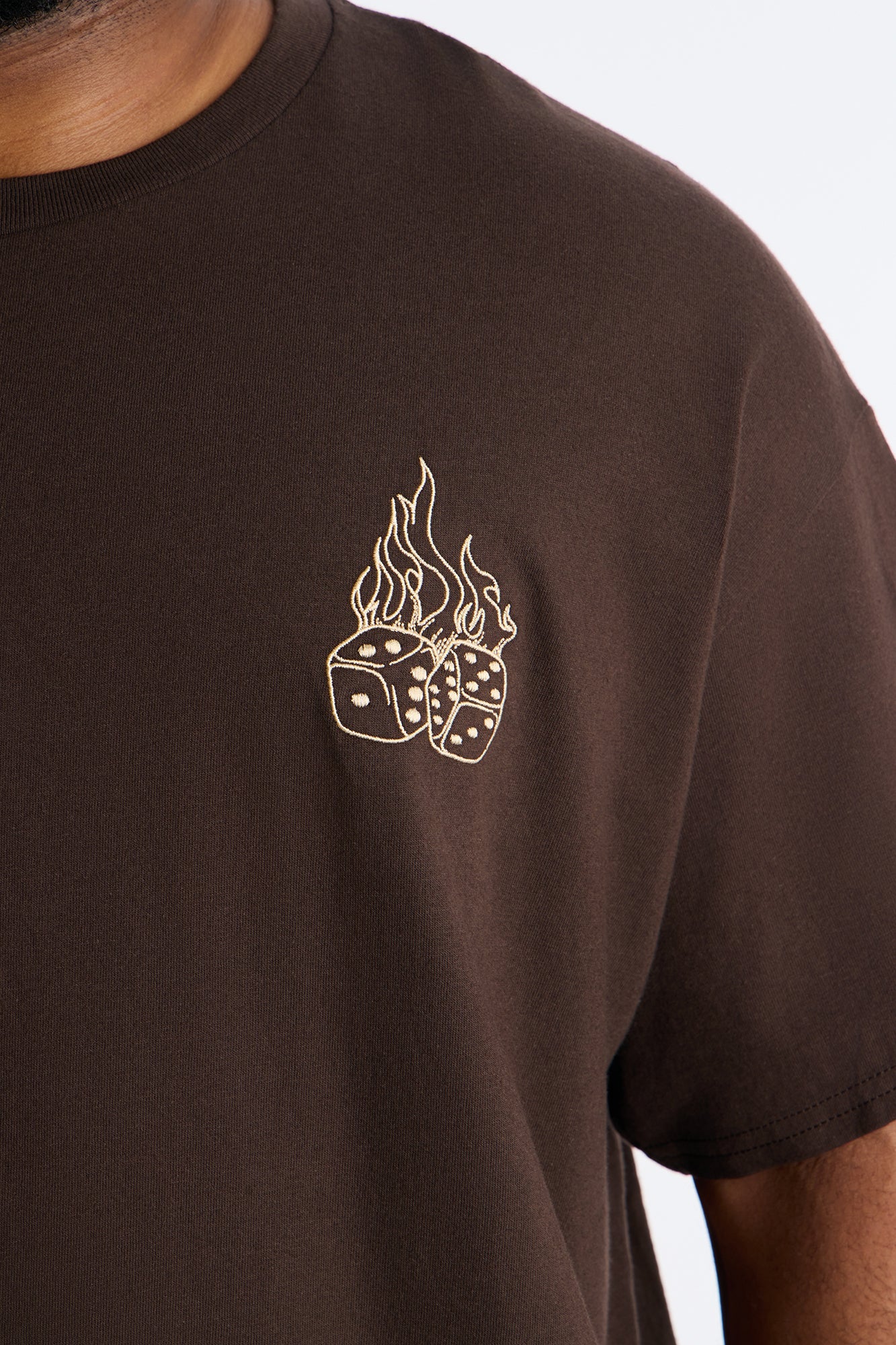 First Roll Embroidery Short Sleeve Tee - Chocolate