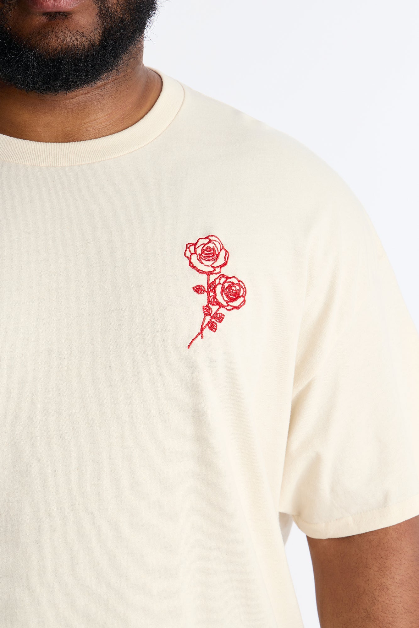 Roses Embroidery Short Sleeve Tee - Natural