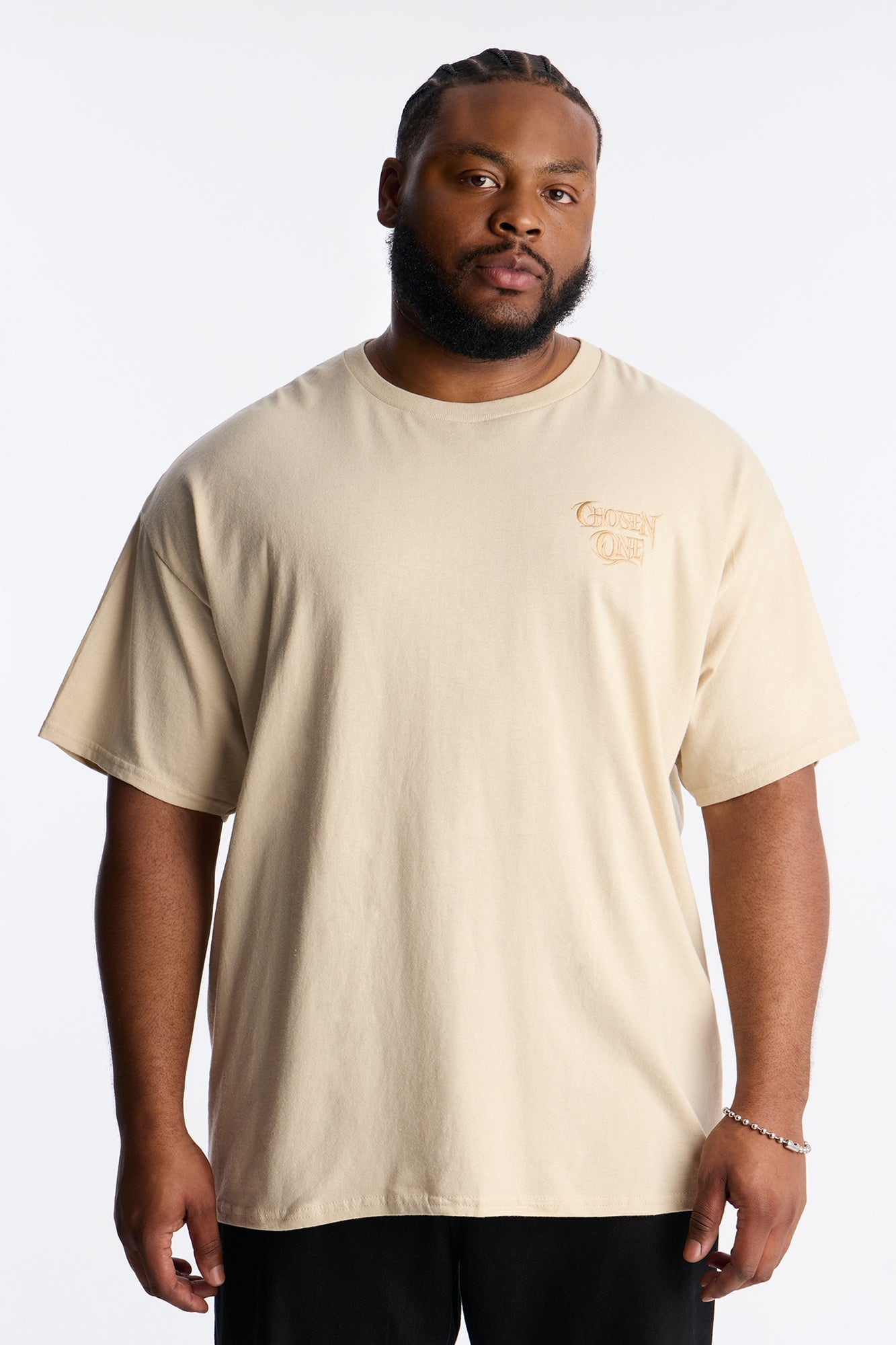 Chosen One Embroidery Short Sleeve Tee - Tan