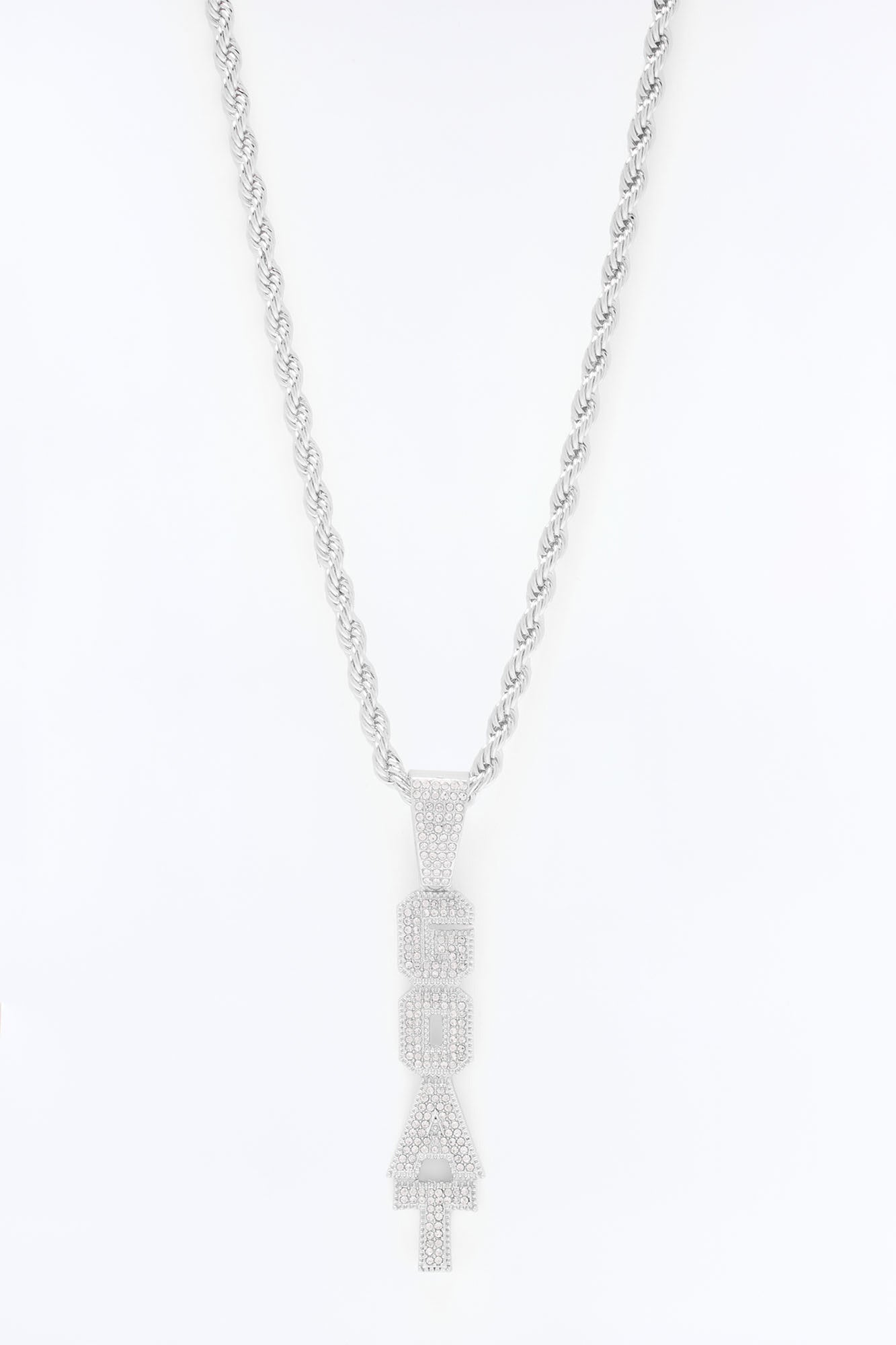 GOAT Vertical Iced Pendant Necklace - Silver