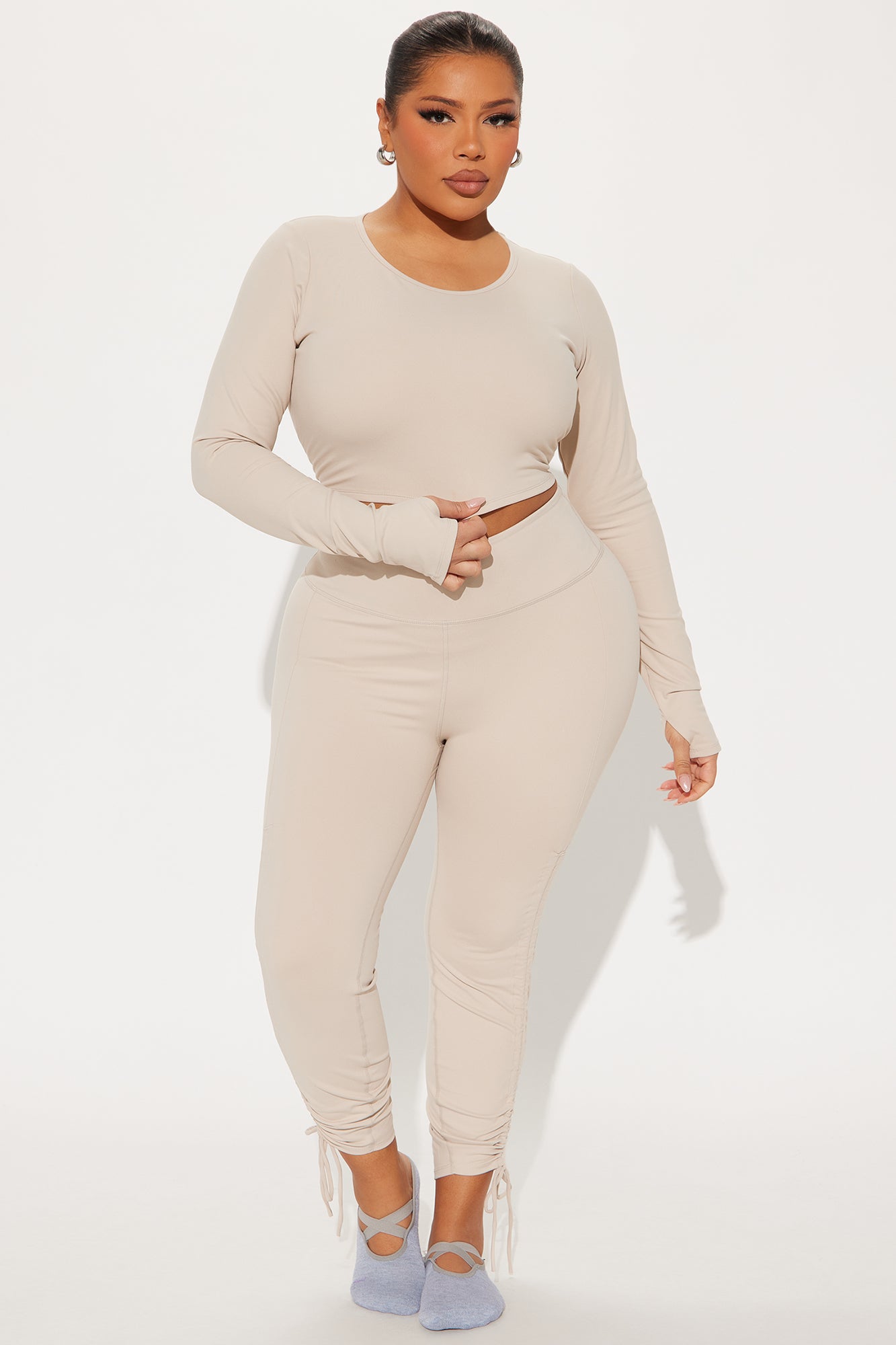 Across Your Core Super Soft Active Top - Light Taupe