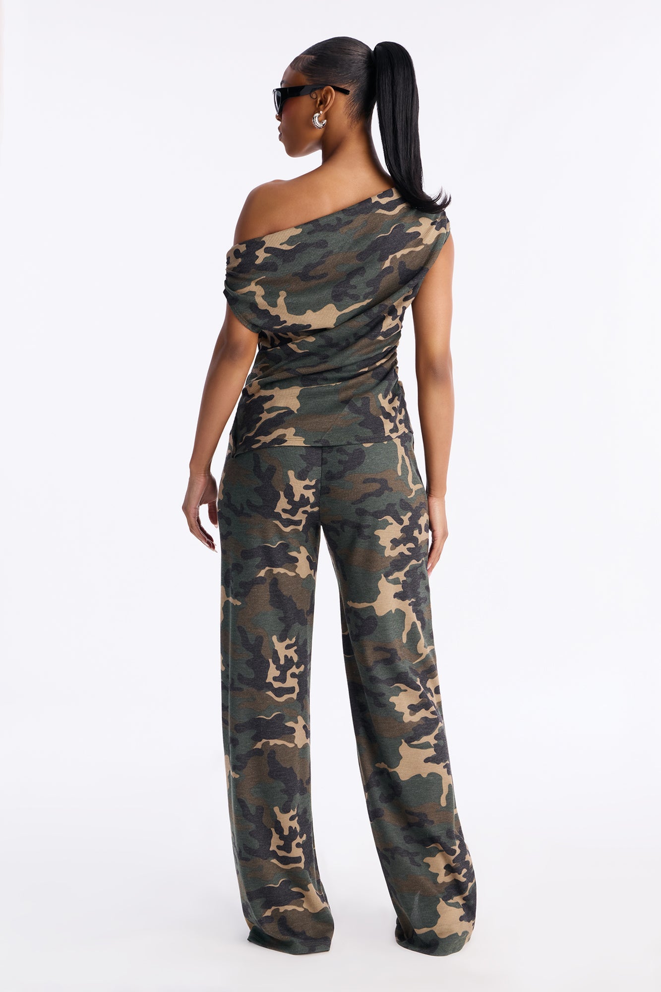 On The Hunt Camo Waffle Knit Pant Set - Olive/combo