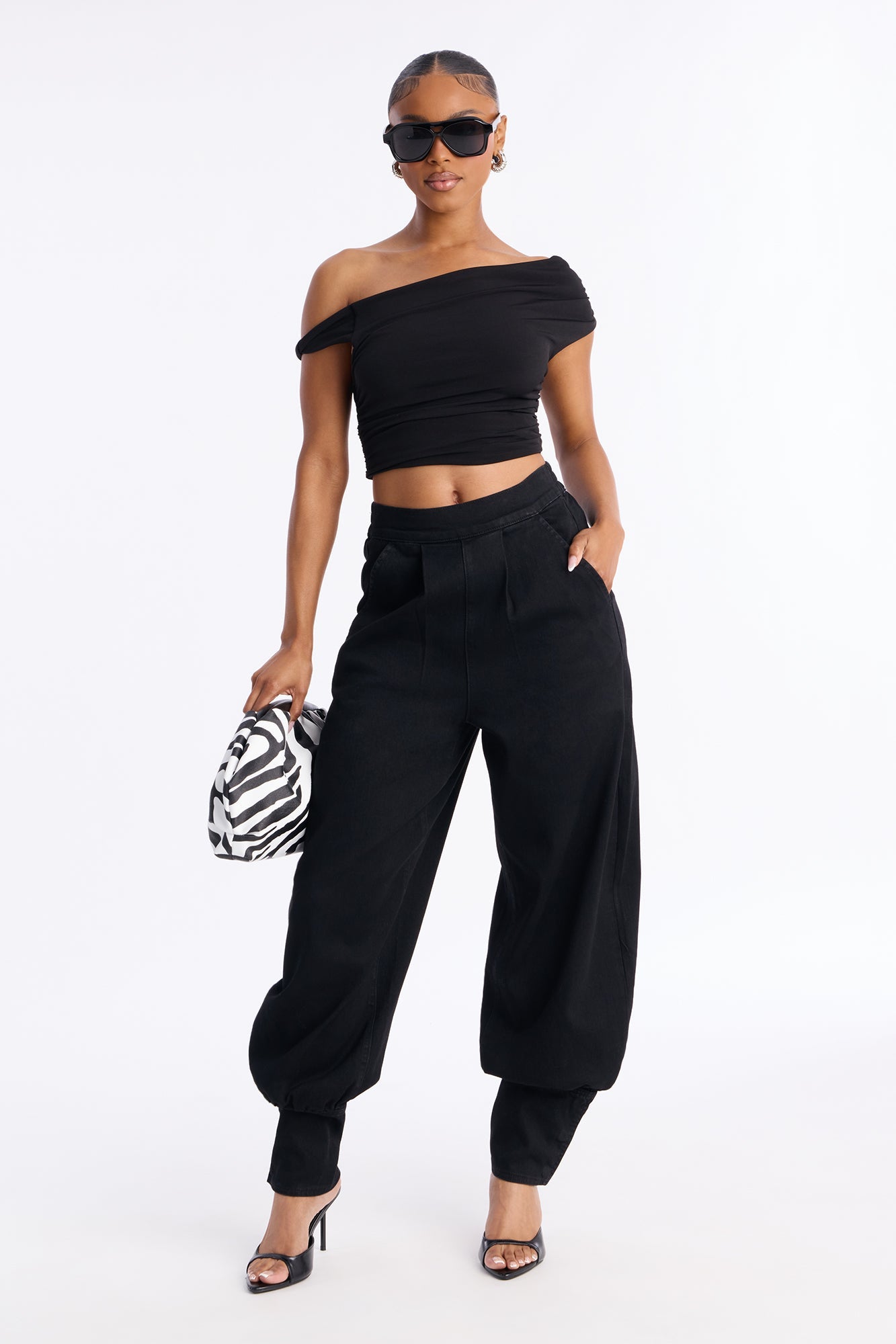 Destination Unknown Drapey Denim Balloon Jeans - Black