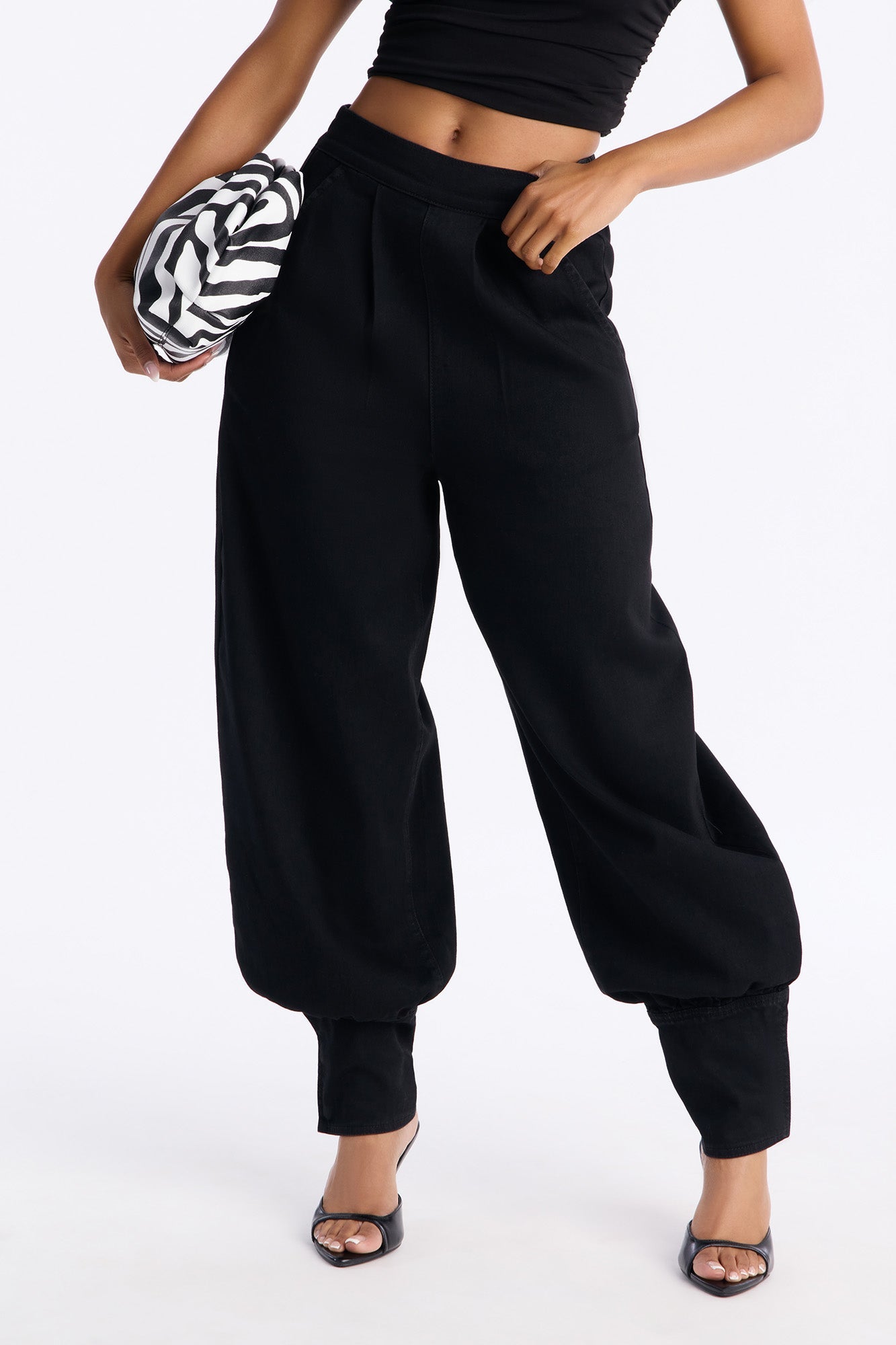 Destination Unknown Drapey Denim Balloon Jeans - Black