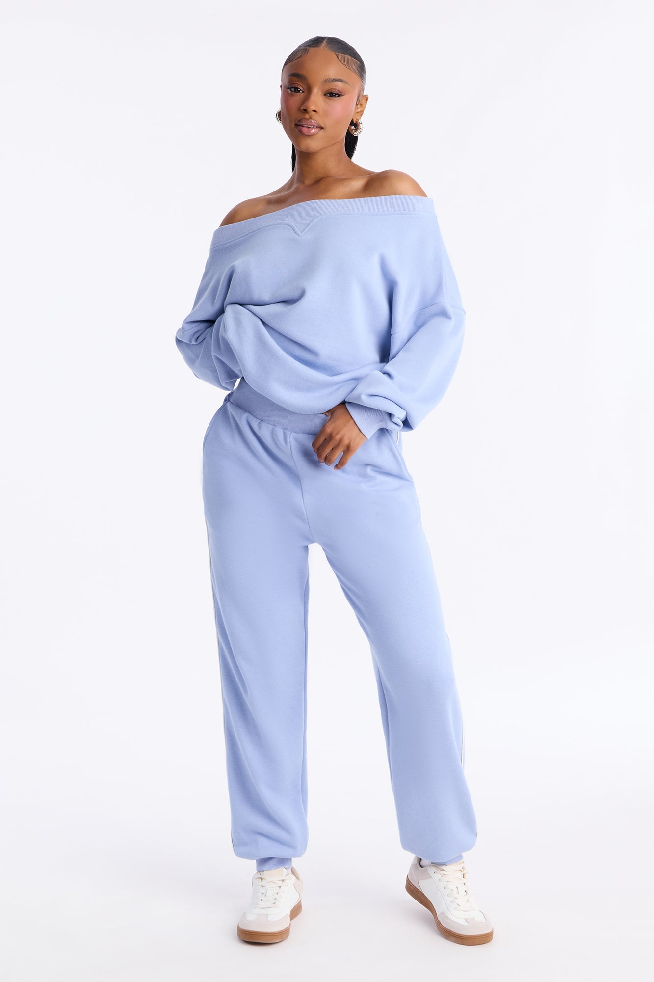 Olivia Fleece Off Shoulder Sweatshirt - Periwinkle