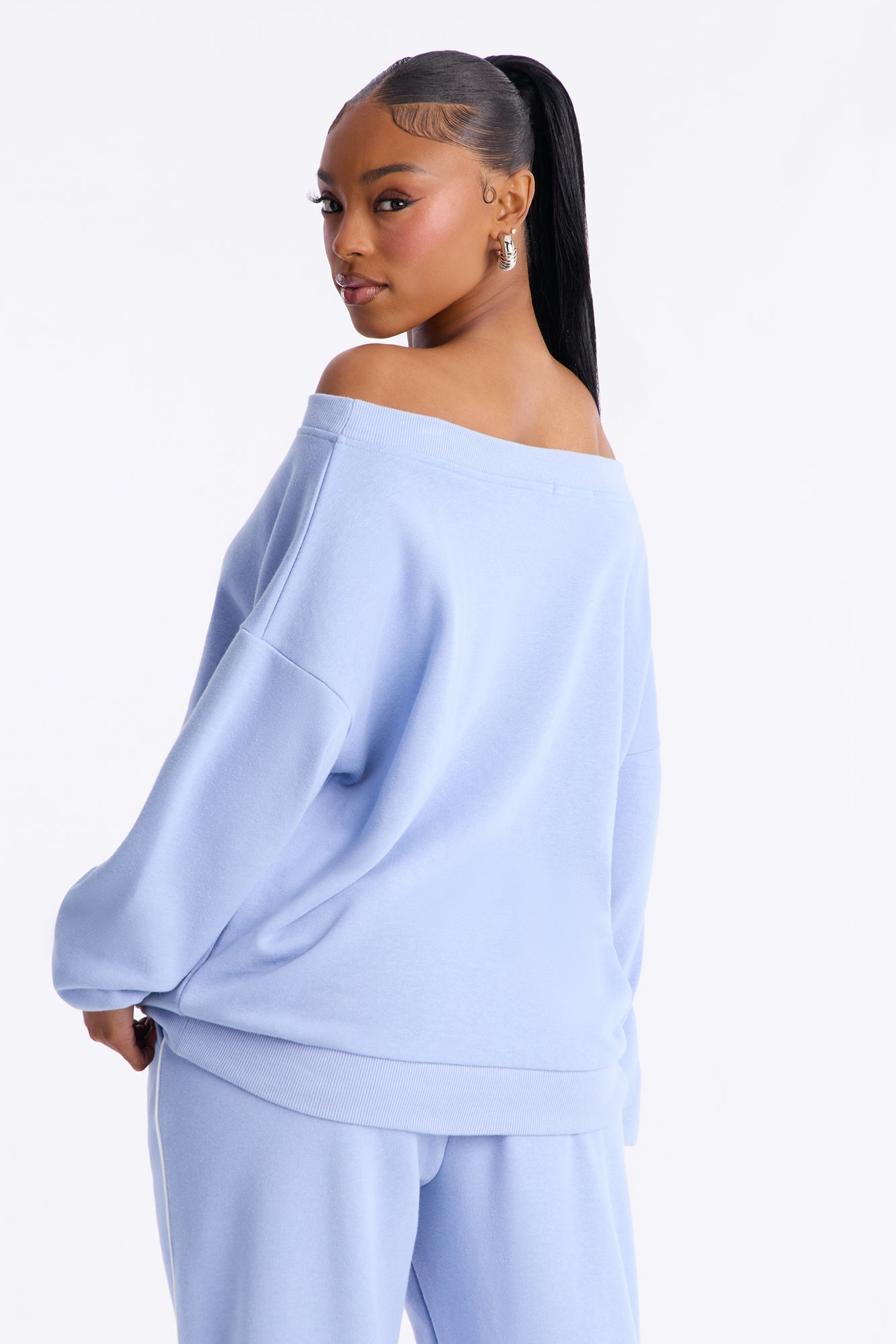 Olivia Fleece Off Shoulder Sweatshirt - Periwinkle