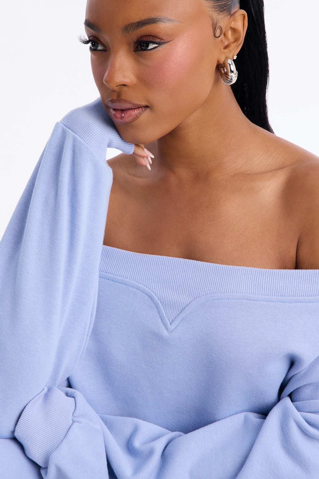 Olivia Fleece Off Shoulder Sweatshirt - Periwinkle