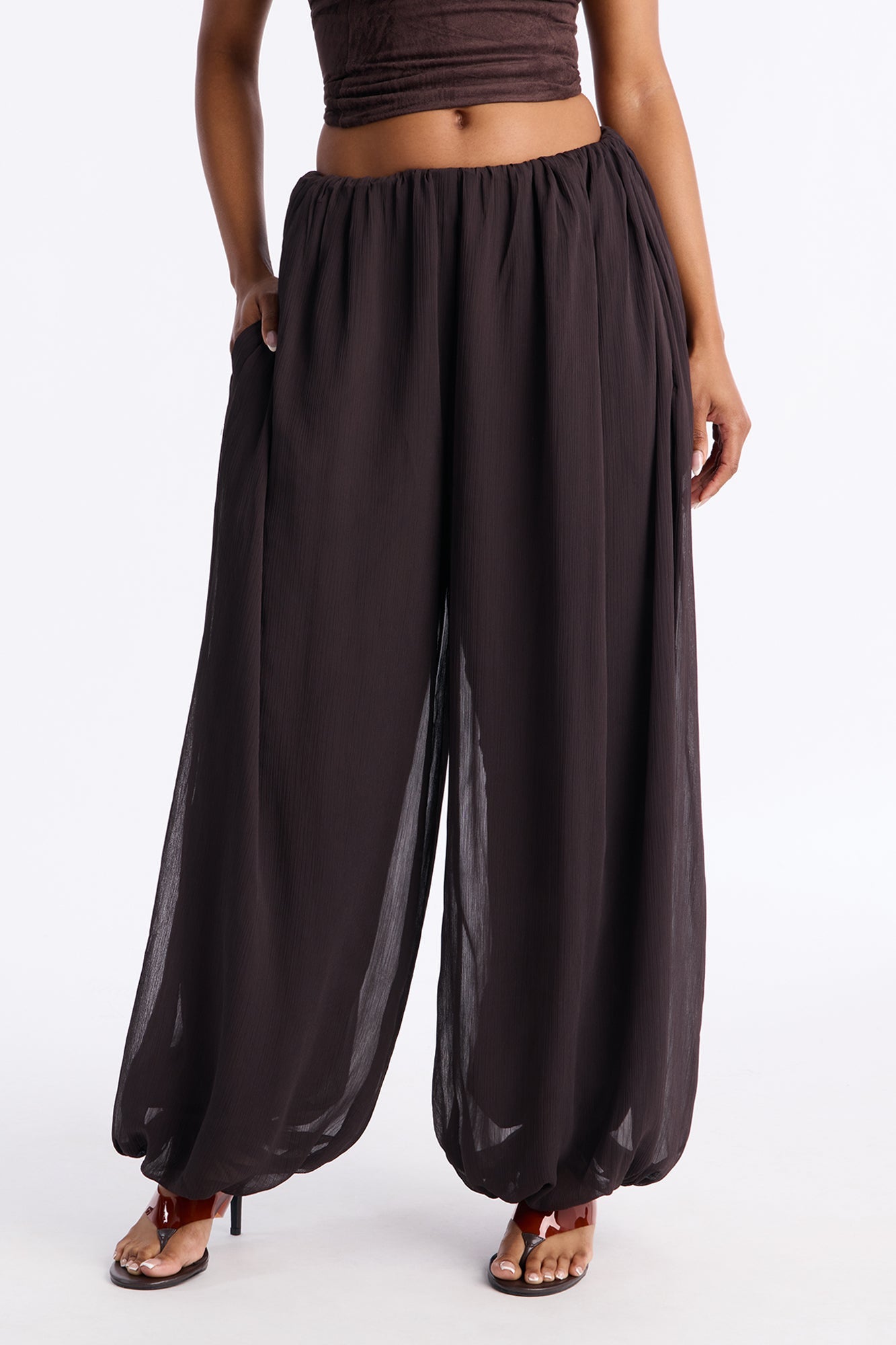Stella Chiffon Balloon Pants 29″ - Chocolate