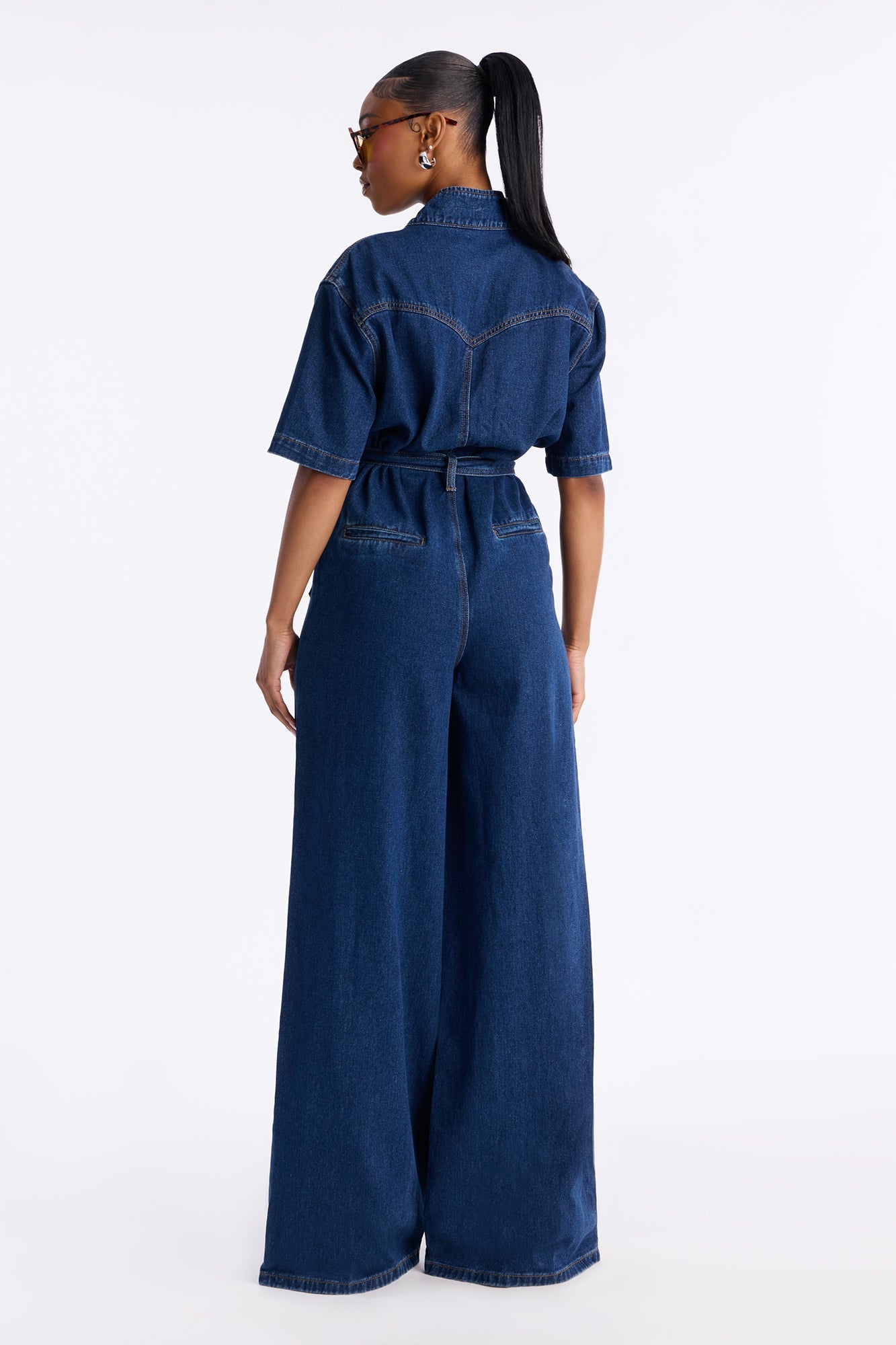 Nika Tie Waist Denim Jumpsuit - Dark Wash