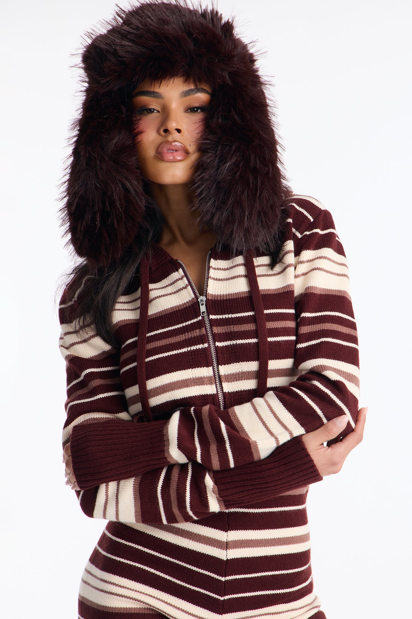 Heather Striped Knit Micro Romper - Brown/combo