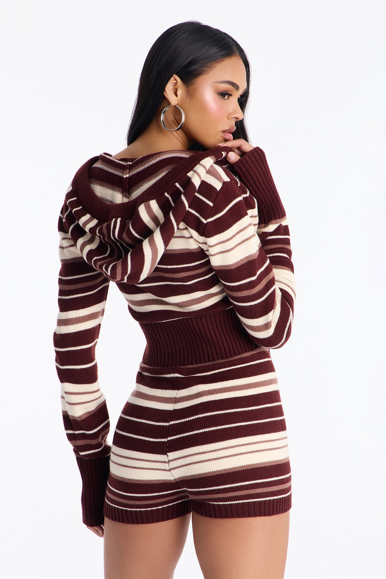 Heather Striped Knit Micro Romper - Brown/combo