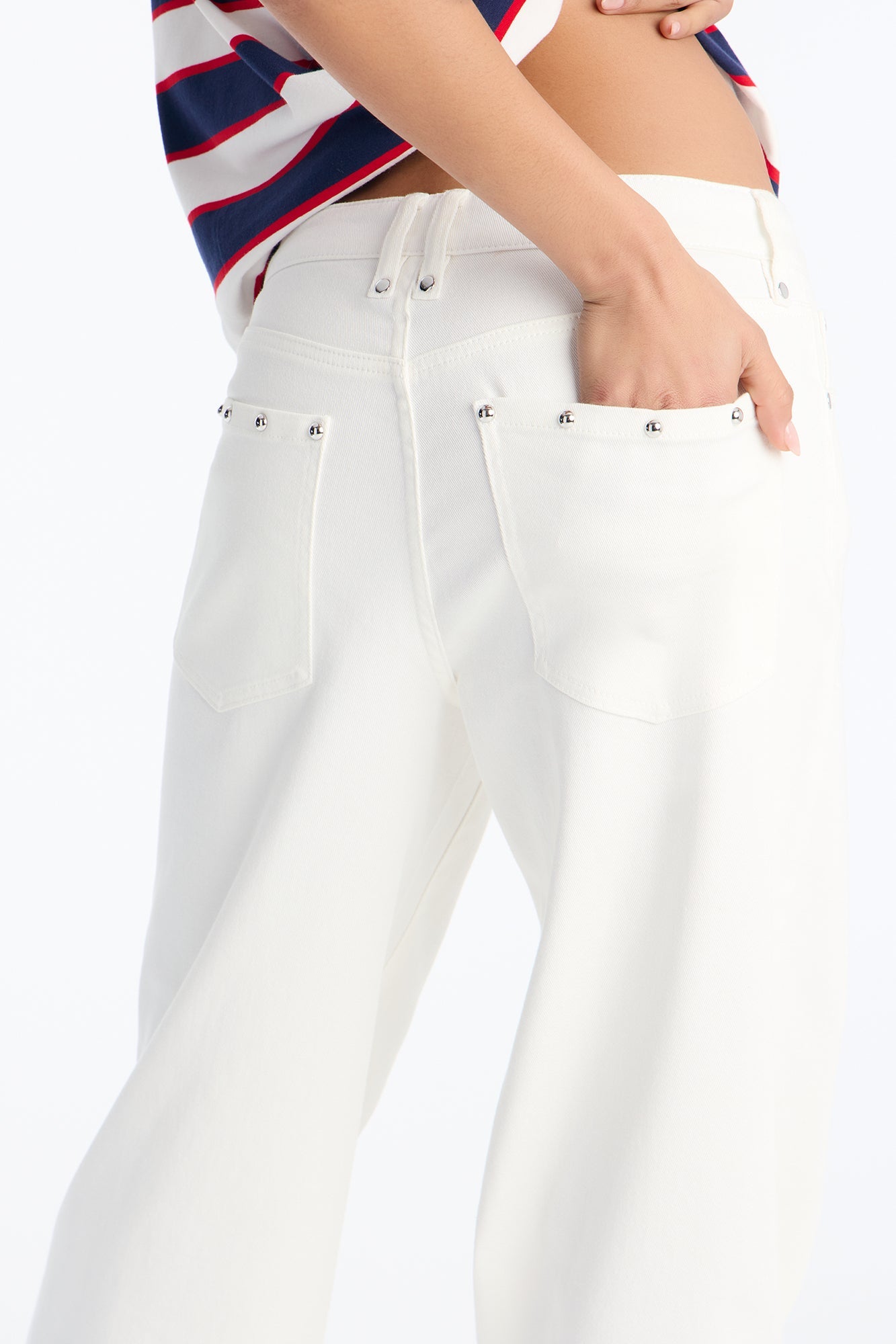 Santorini Studded Stretch Wide Leg Jeans - White