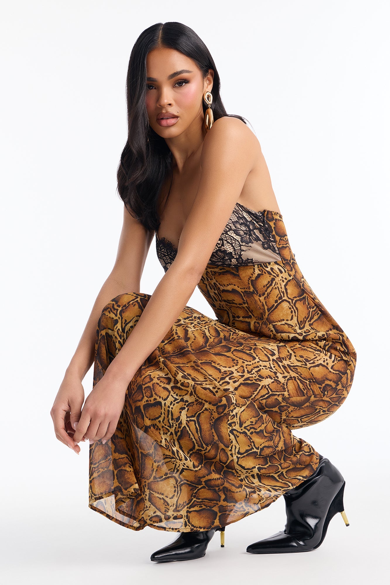 Savage Siren Chiffon Maxi Dress - Brown/combo