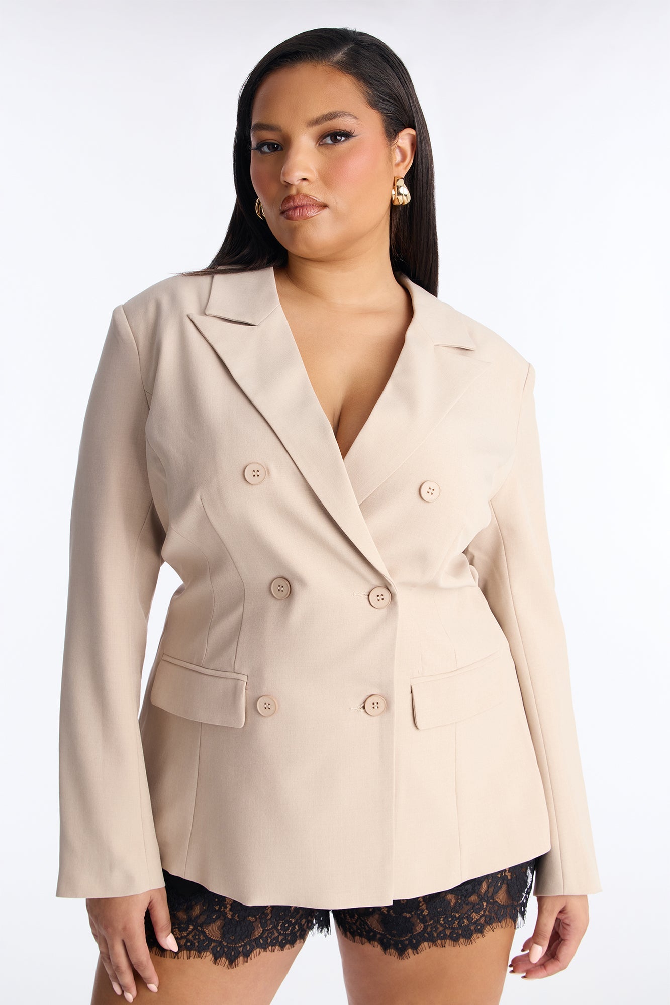 Giselle Double Breasted Hourglass Blazer - Stone