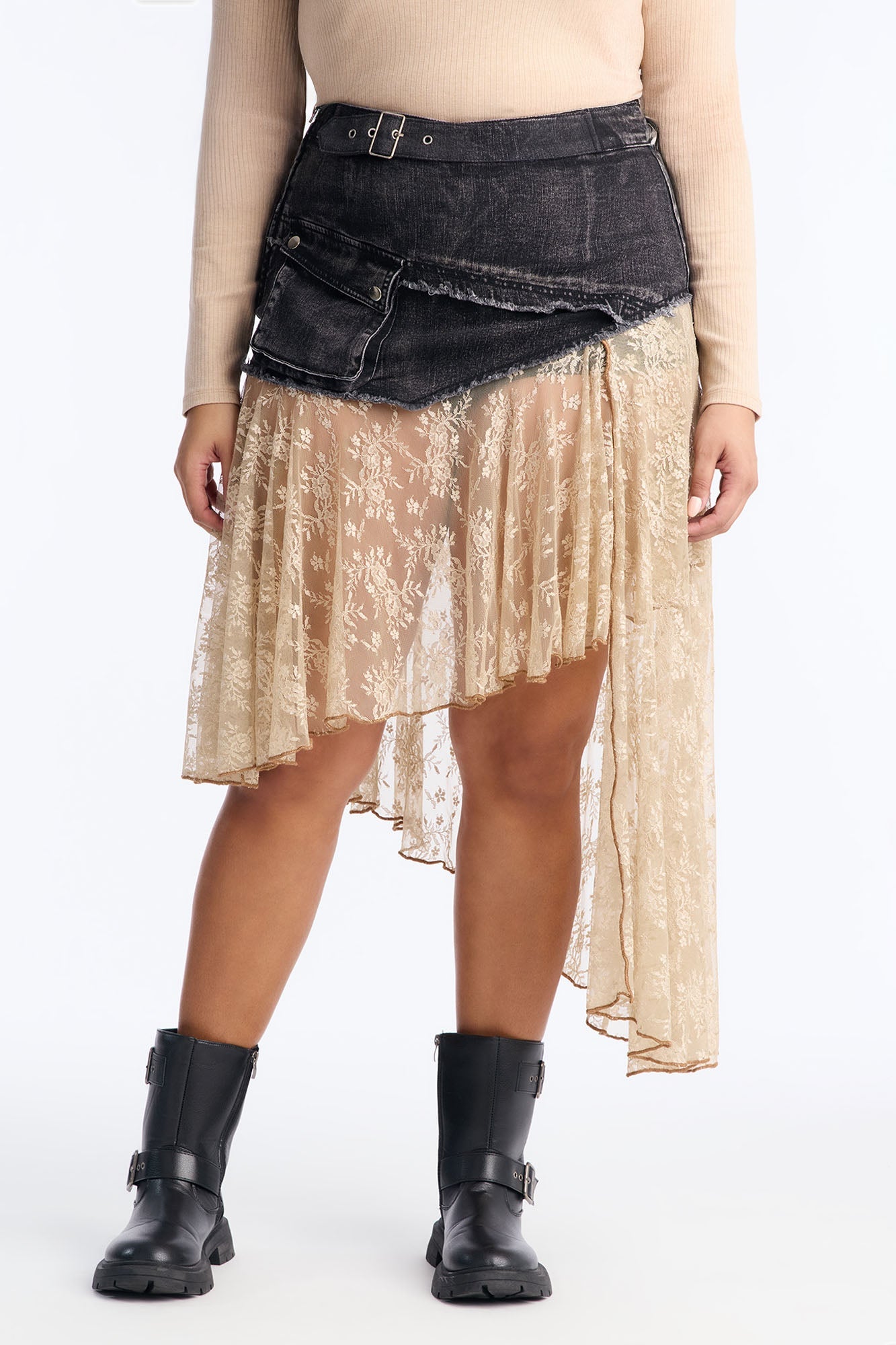 Grunge Mood Asymmetrical Mini Skirt - Black/combo