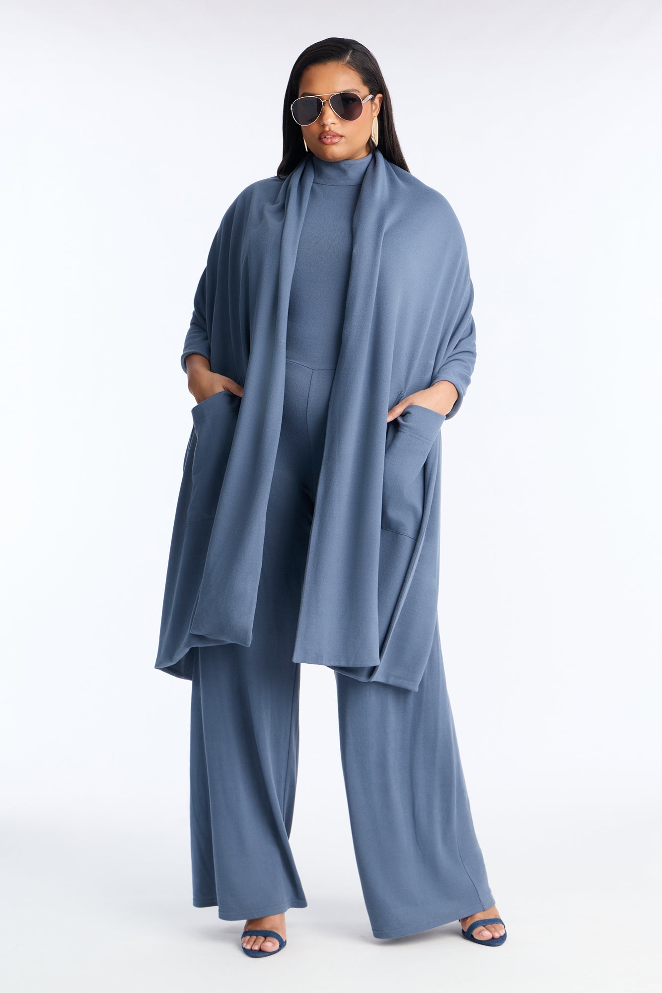 Breanna 2 Piece Wide Leg Jumpsuit And Wrap Set - Charcoal