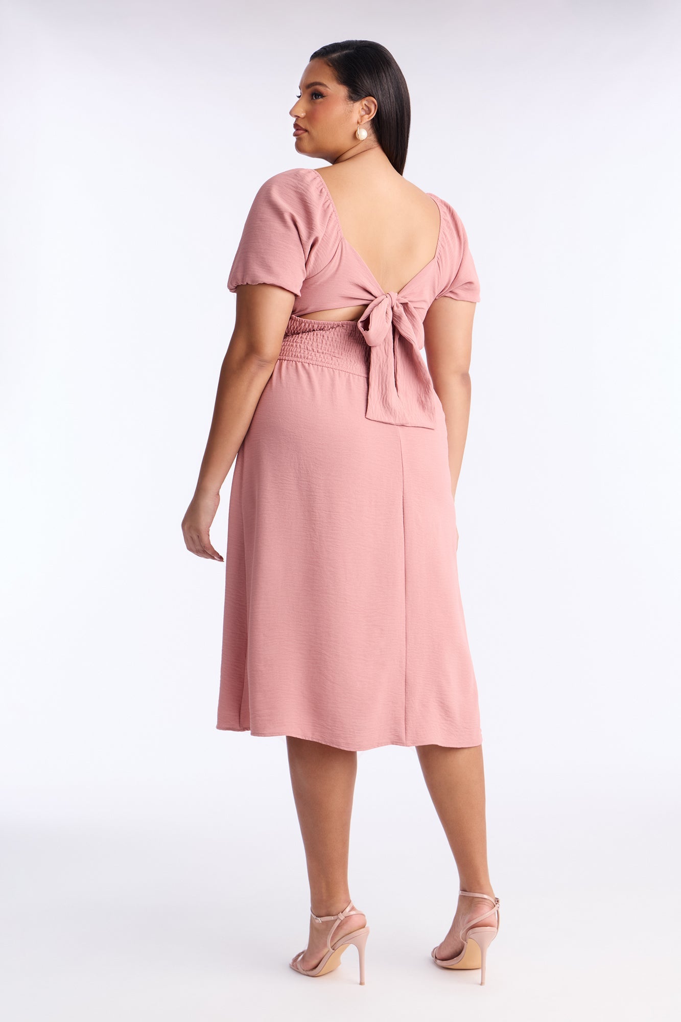 Raya Short Sleeve Bow Midi Dress - Mauve