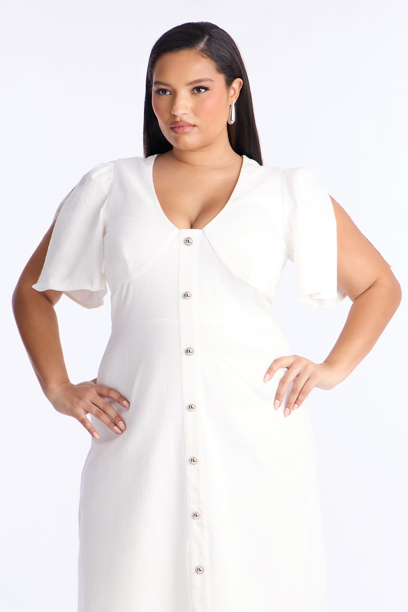 Aliza Denim Midi Dress - White