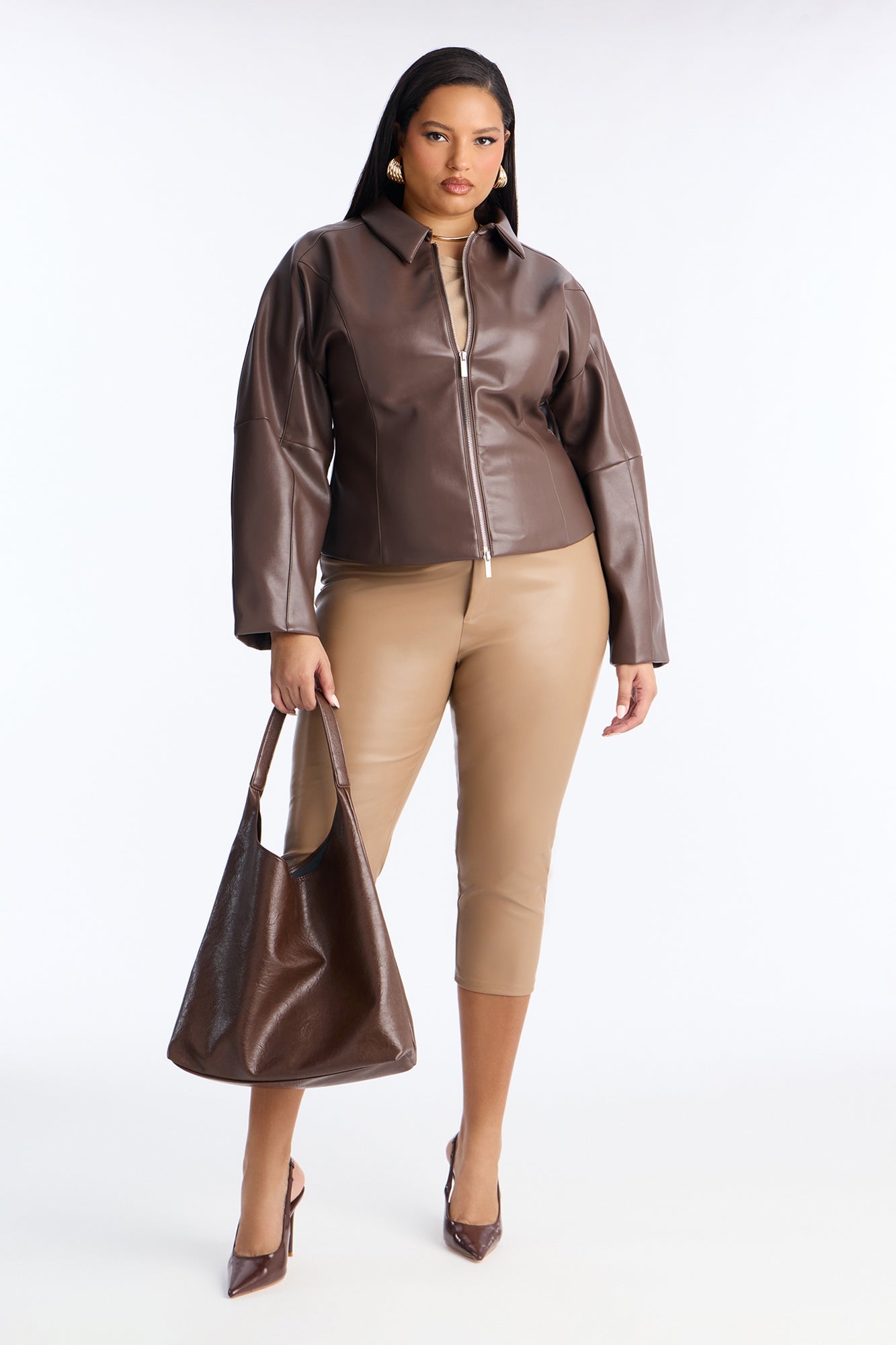 Deserve More Fitted Faux Leather Jacket - Chocolate