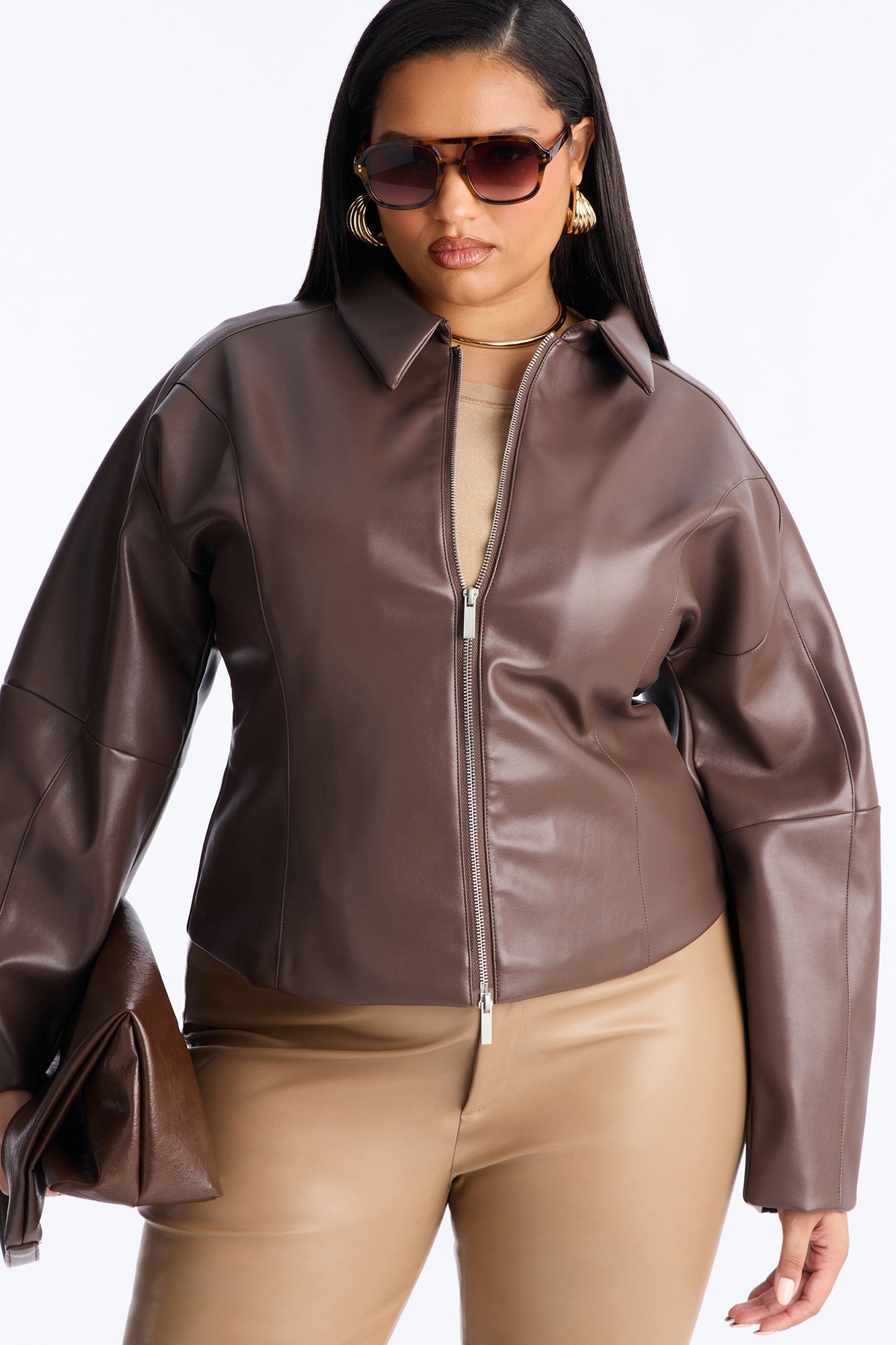 Deserve More Fitted Faux Leather Jacket - Chocolate