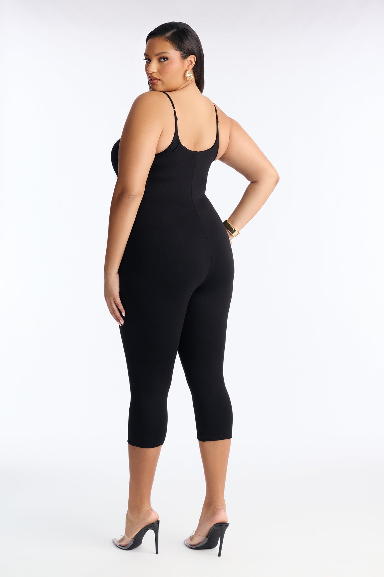 Kaya Double Lined Jersey Capri Catsuit - Black