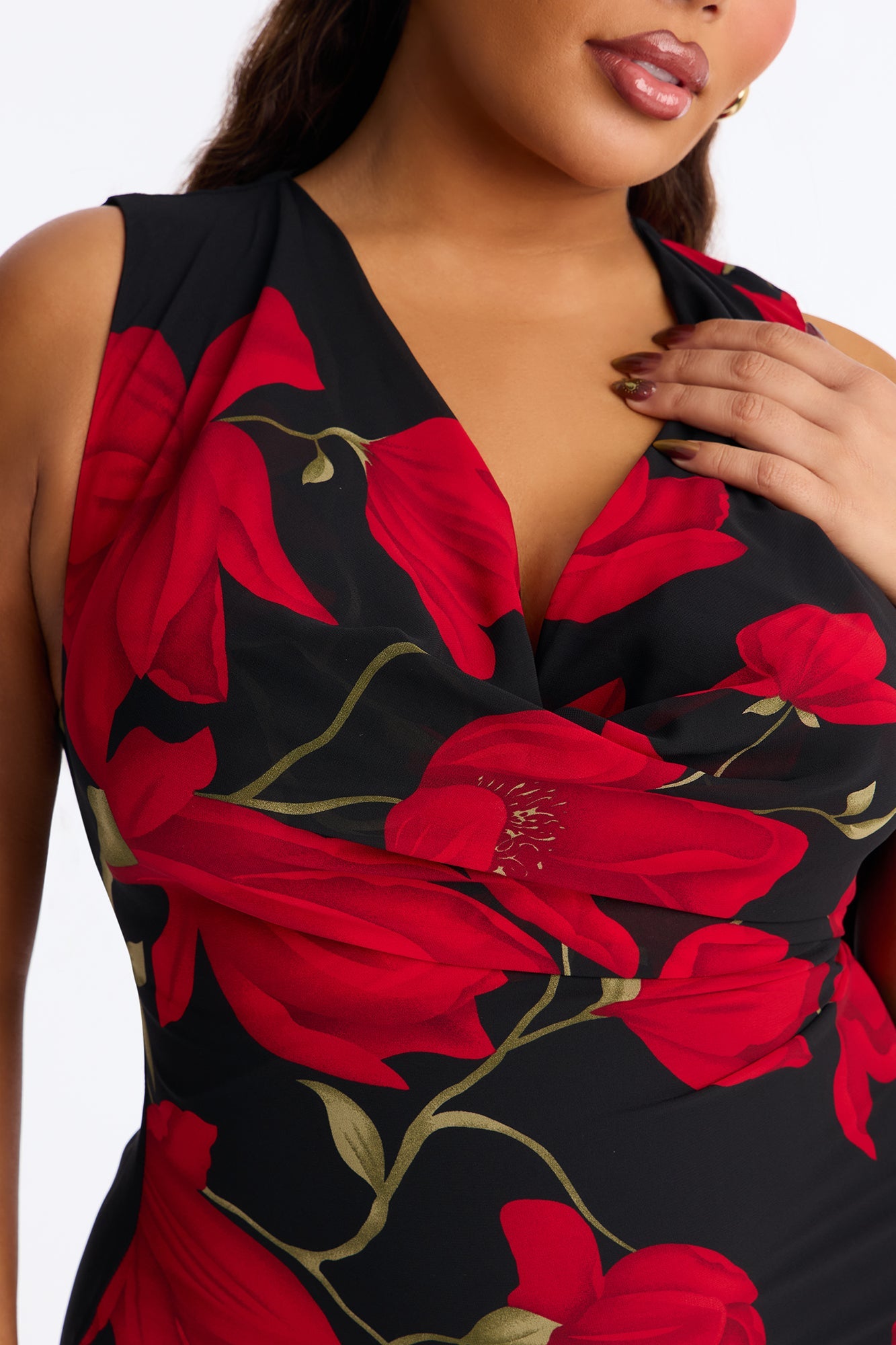 Adriana Floral Chiffon Midi Dress - Black/Red