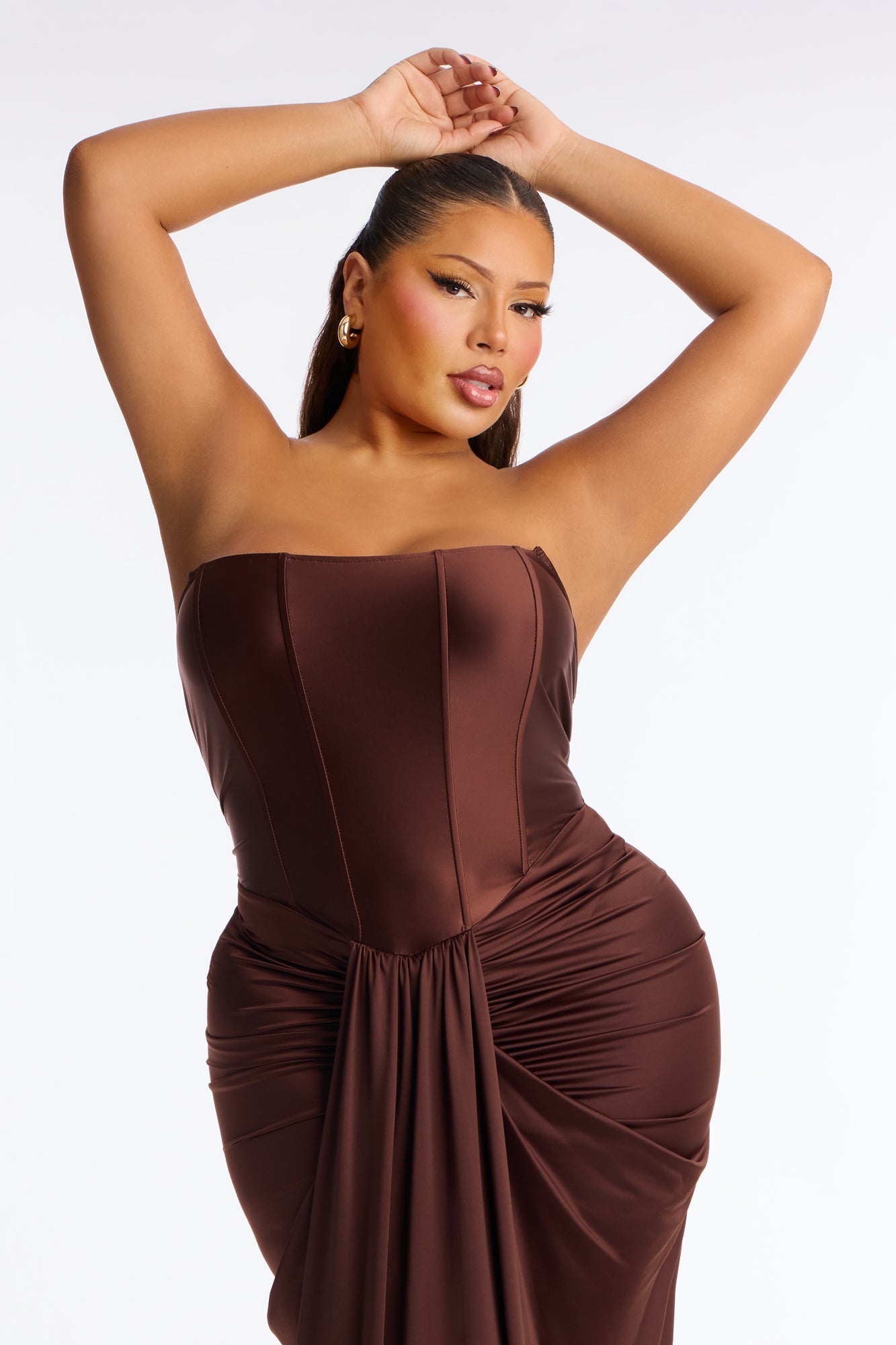 Warm Horizon Satin Maxi Gown - Brown