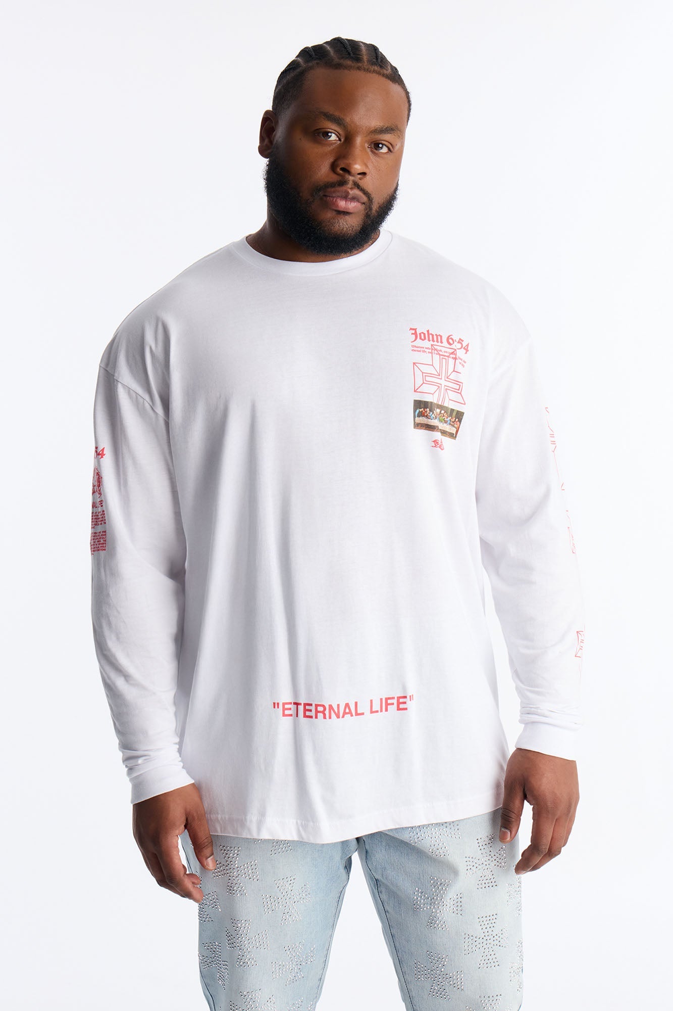 John 6:54 Eternal Life Long Sleeve Tee - White