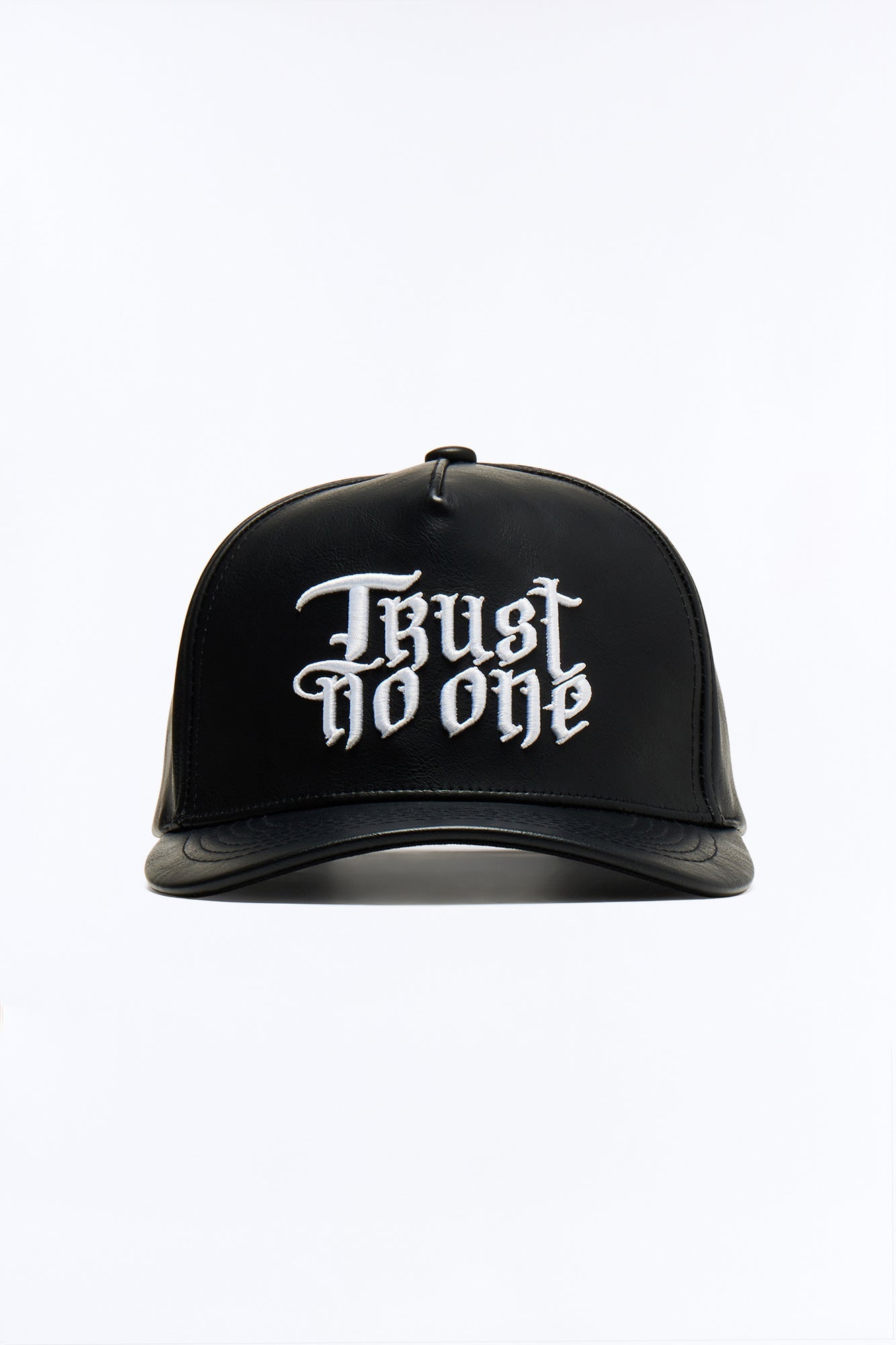 Trust Structured Faux Leather Embellished Snapback Hat - Black