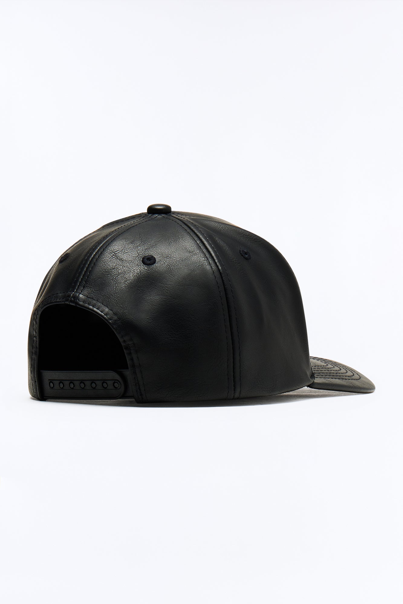 Trust Structured Faux Leather Embellished Snapback Hat - Black