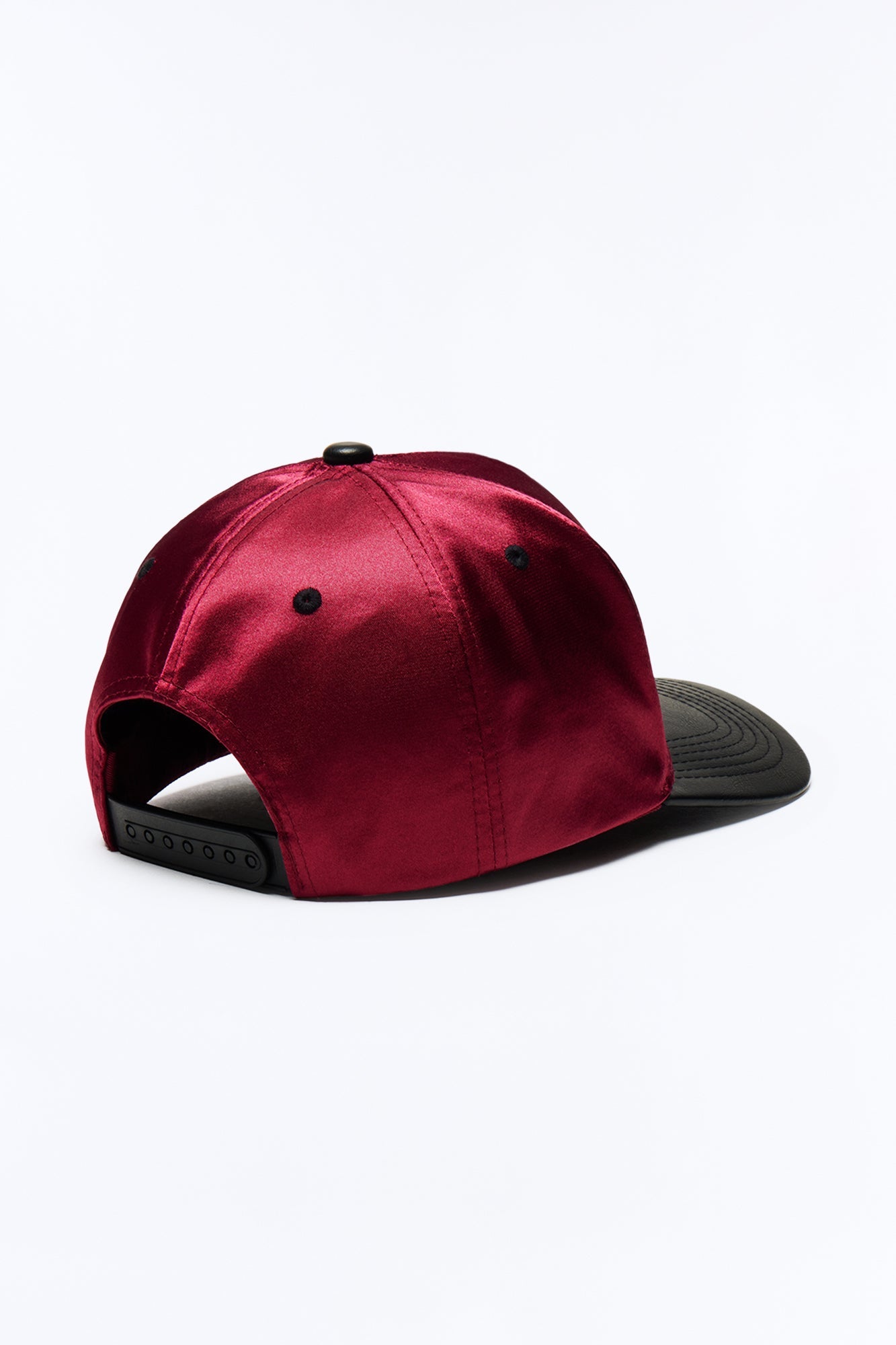 Trust Structured Faux Leather Satin Embellished Snapback Hat - Burgundy/combo