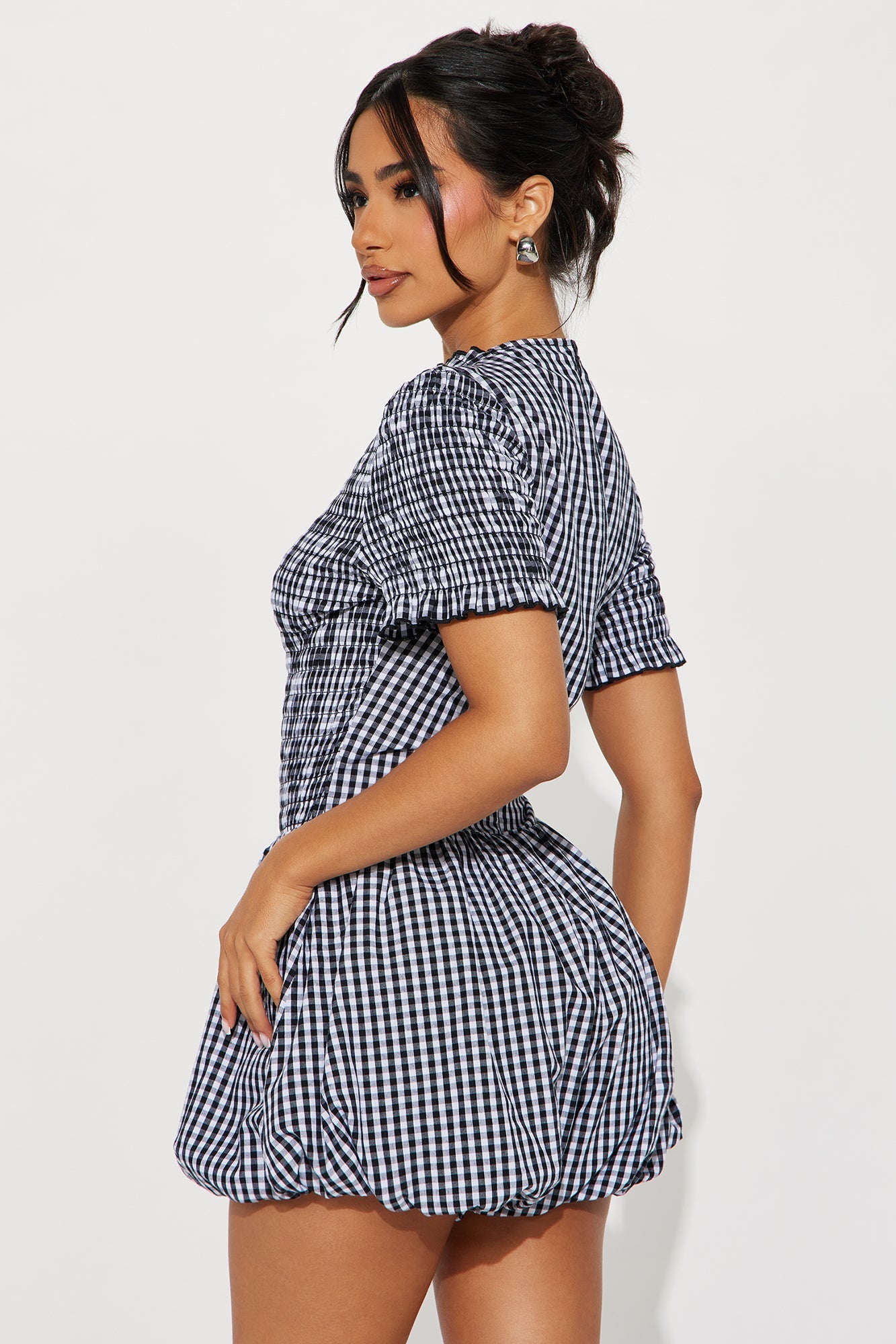 Garden Picnic Gingham Bubble Romper - Black/combo