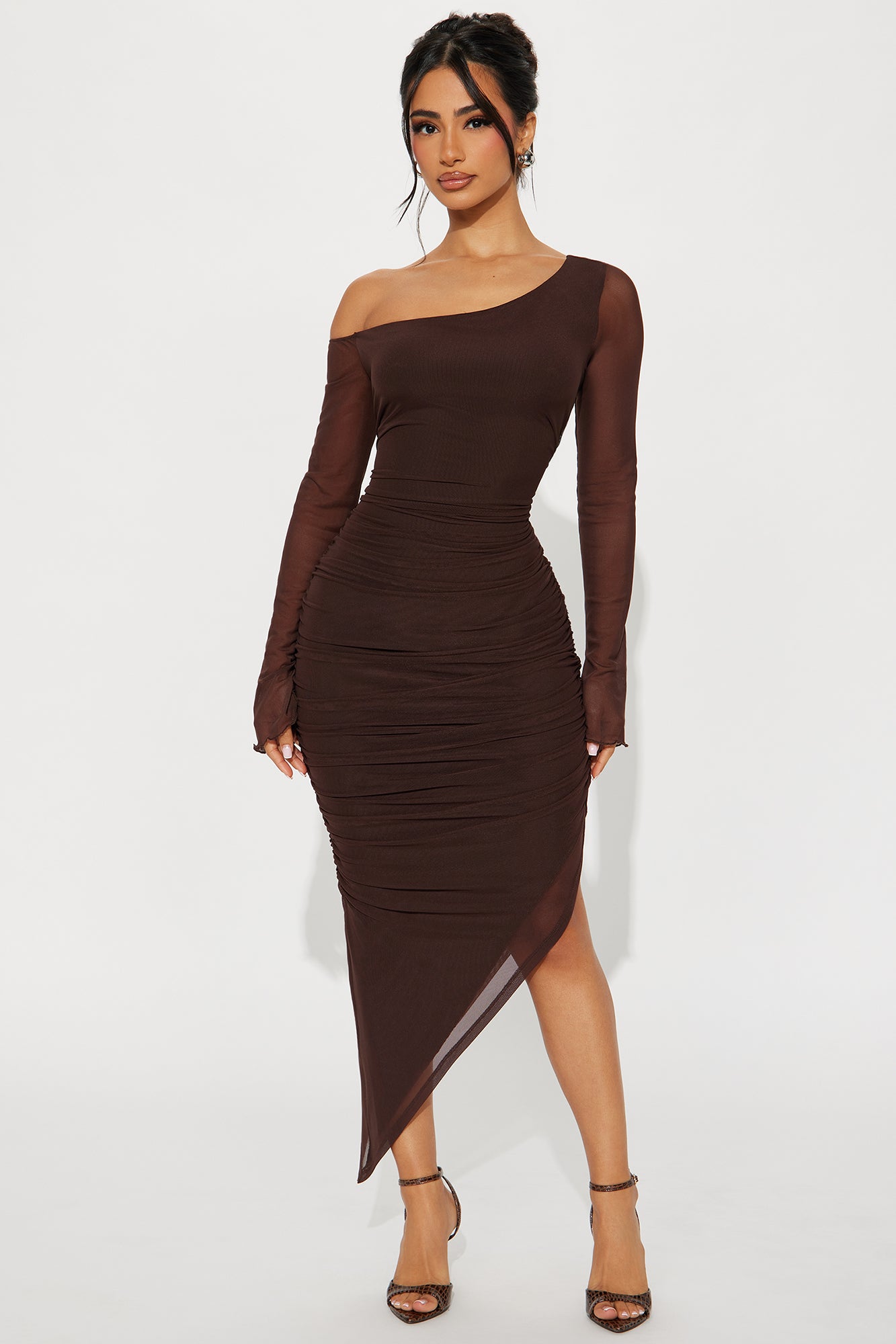 Nicolette Mesh Midi Dress - Chocolate