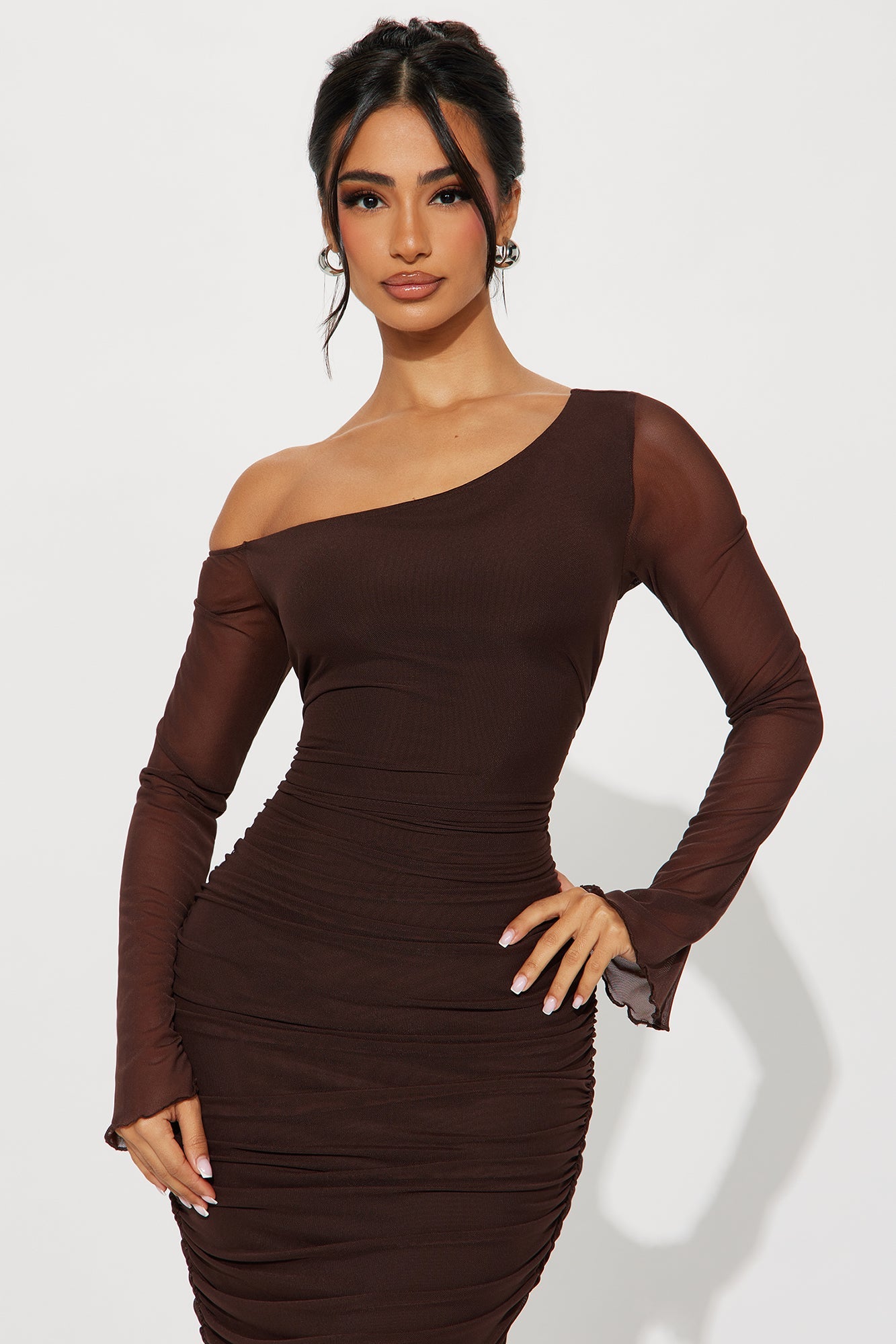 Nicolette Mesh Midi Dress - Chocolate