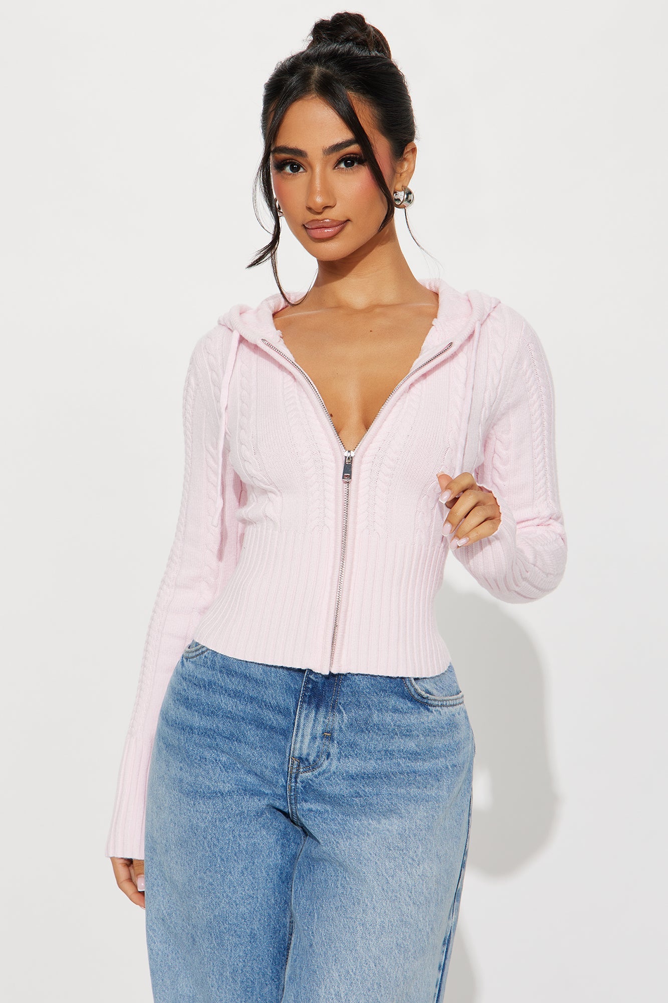 Cozy And Cute Cable Knit Sweater - Pink