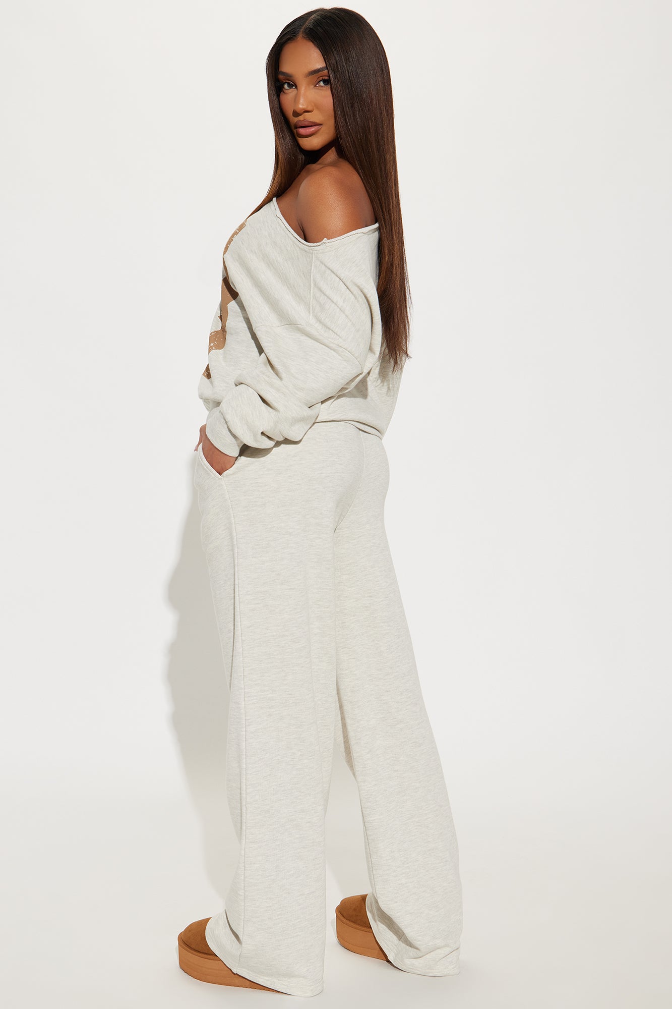 23 Off Shoulder Sweatsuit Set - Oatmeal